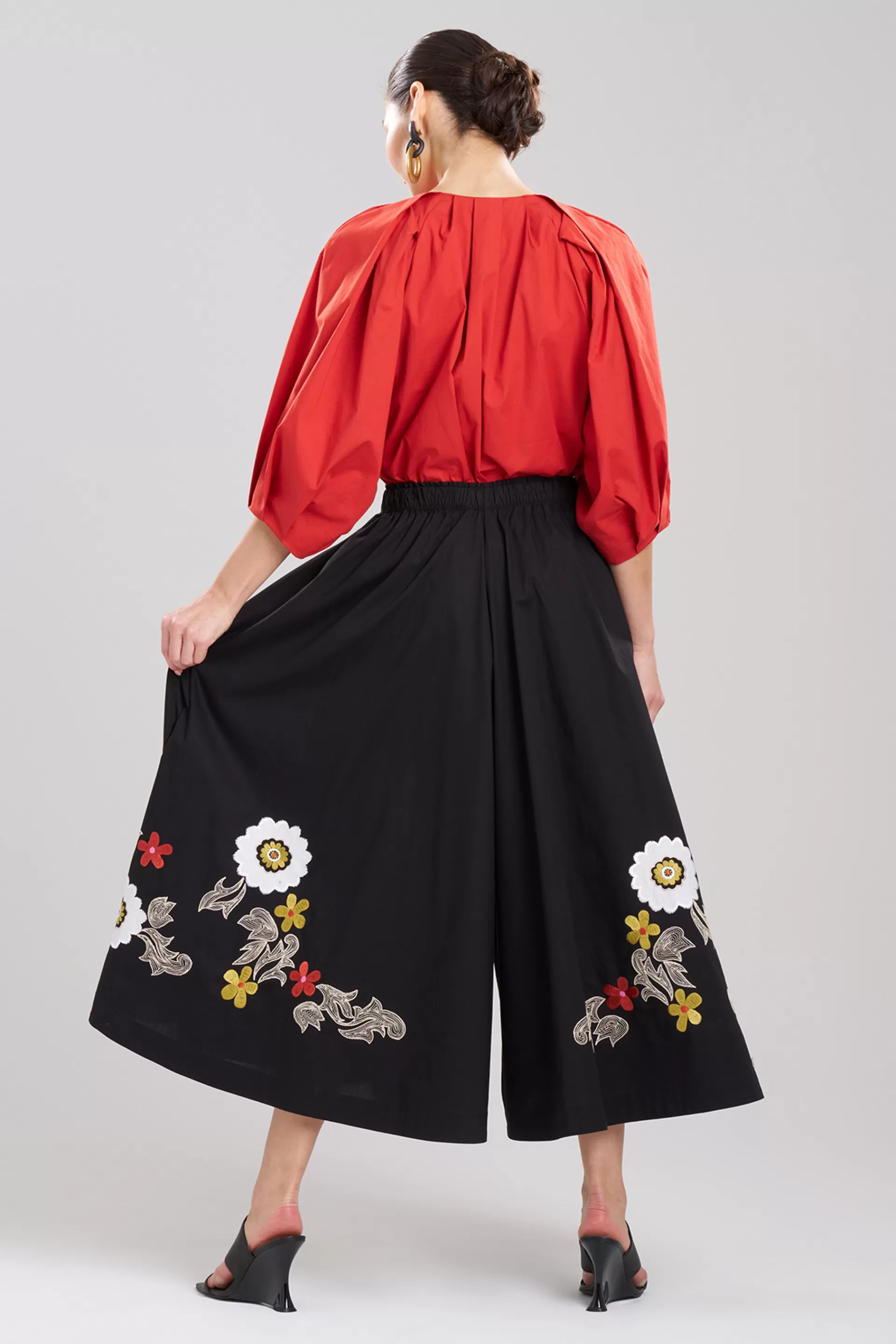 Natori Pants, Skirts & Shorts<Cotton Poplin Embroidered Palazzo Pants Black