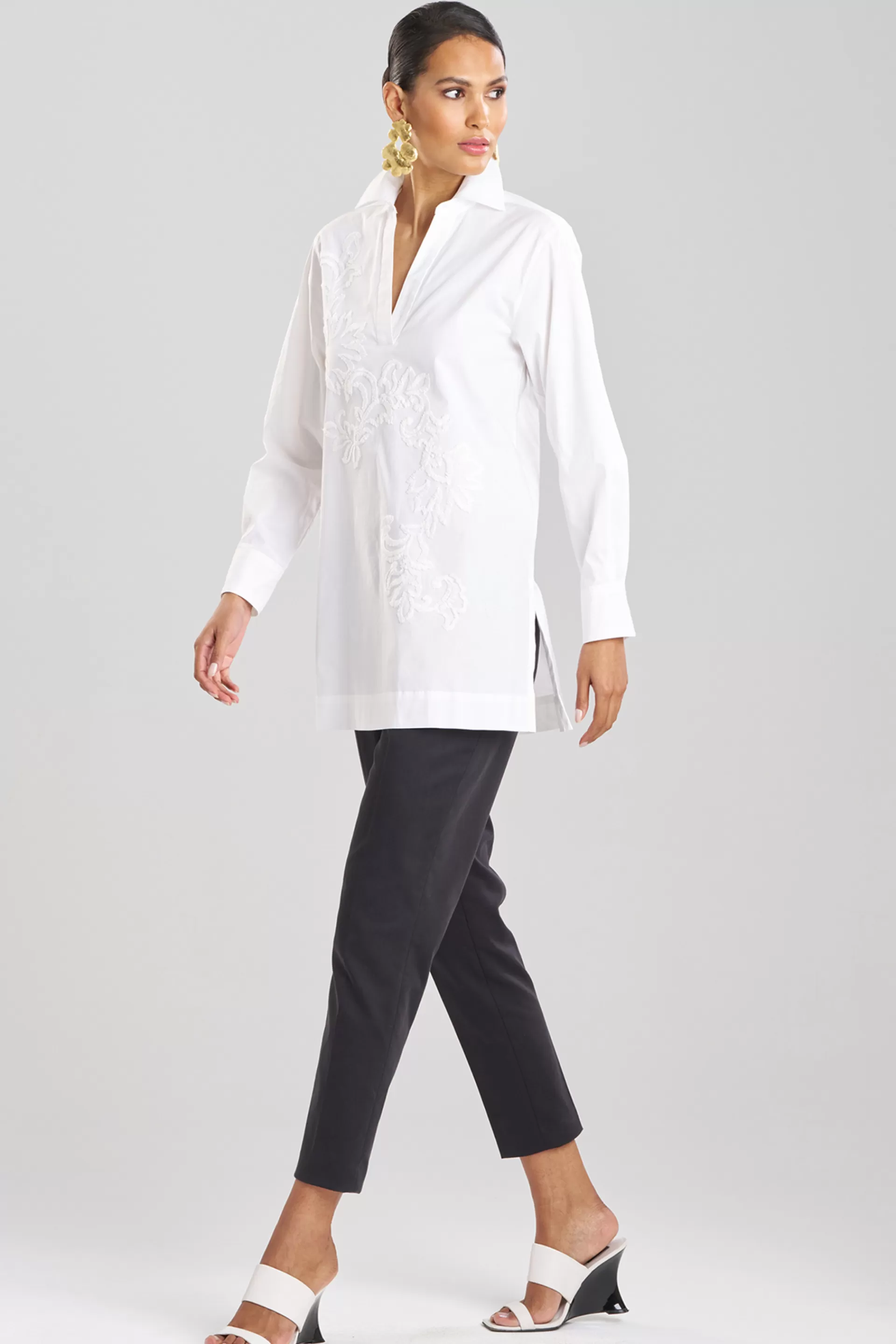 Natori Tops, Shirts & Tunics<Cotton Poplin Embroidered Tunic Shirt White