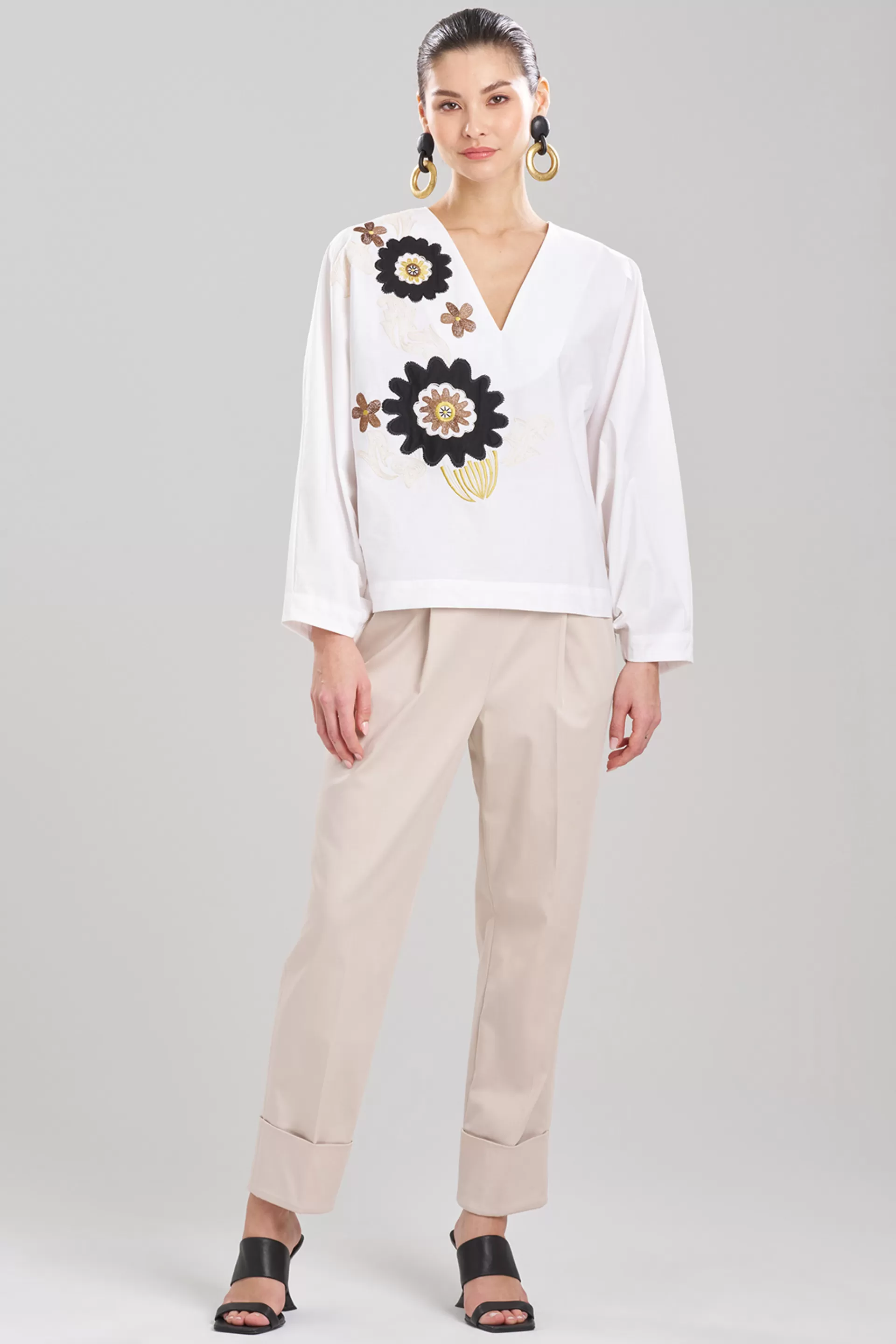 Natori Tops, Shirts & Tunics<Cotton Poplin Embroidered V-Neck Top White