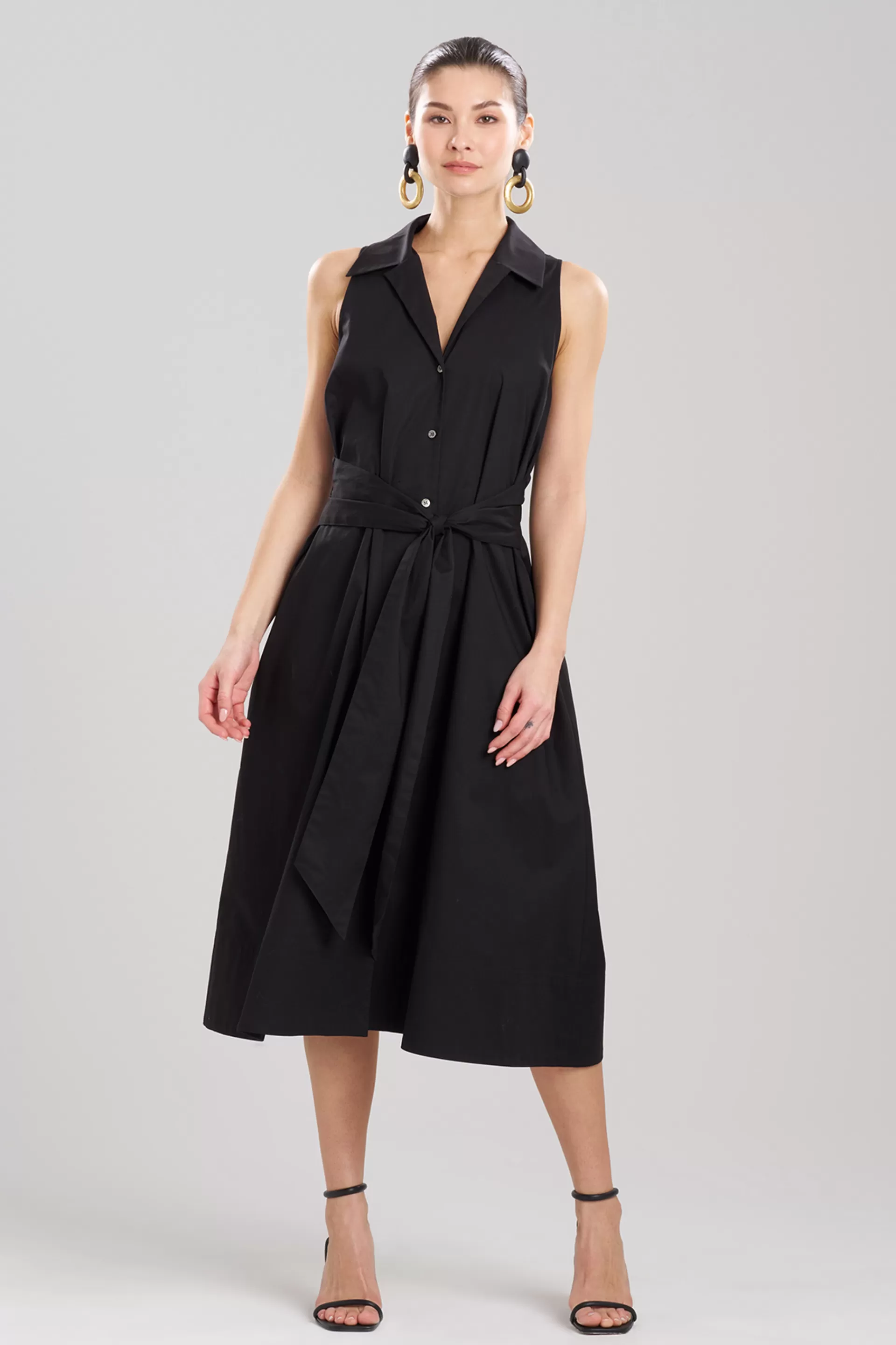 Natori Dresses<Cotton Poplin Halter Button Down Shirtdress Black