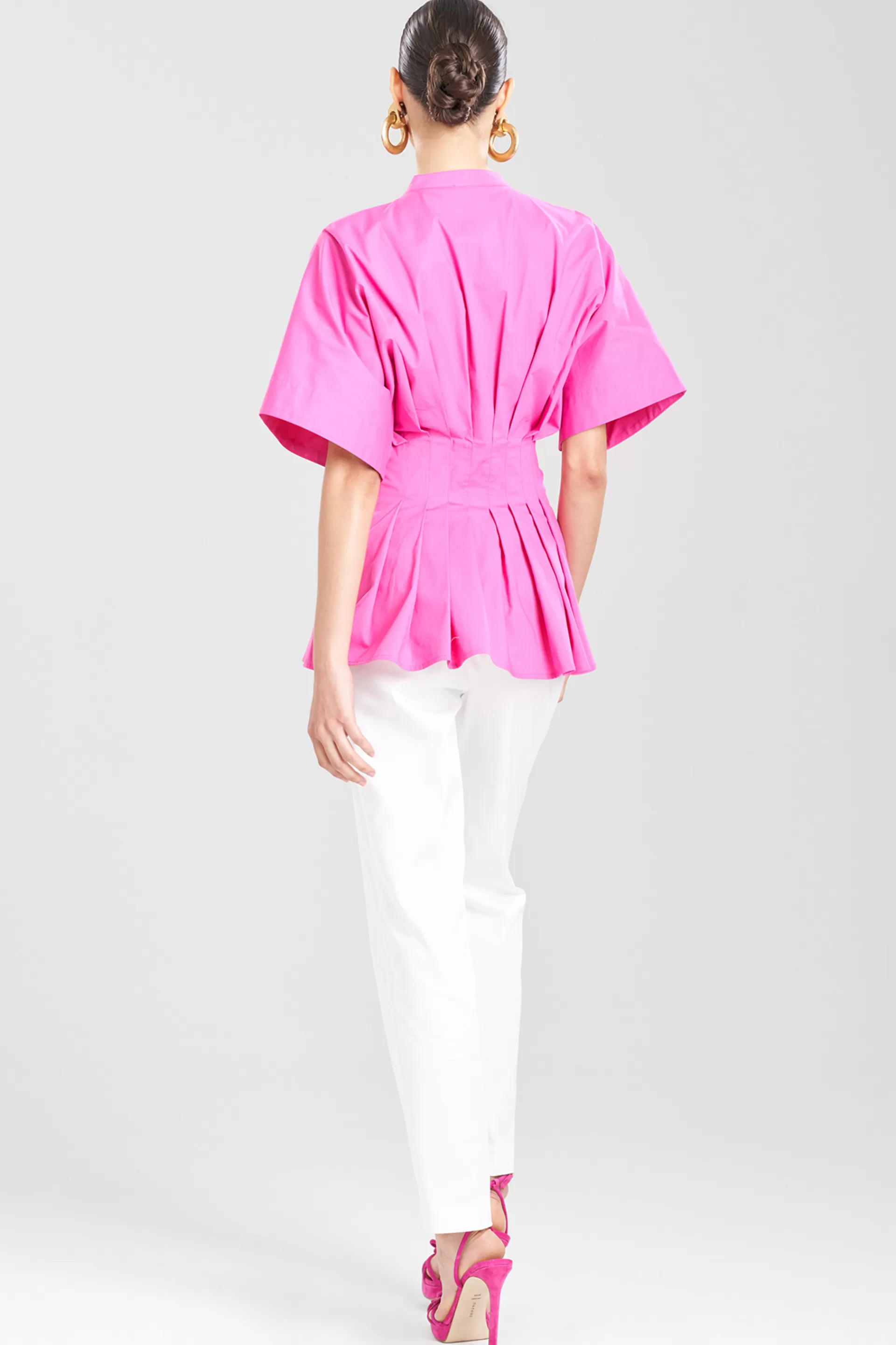 Natori Bridal Shower Outfits | Plus Sizes<Cotton Poplin Pleated Mandarin Top