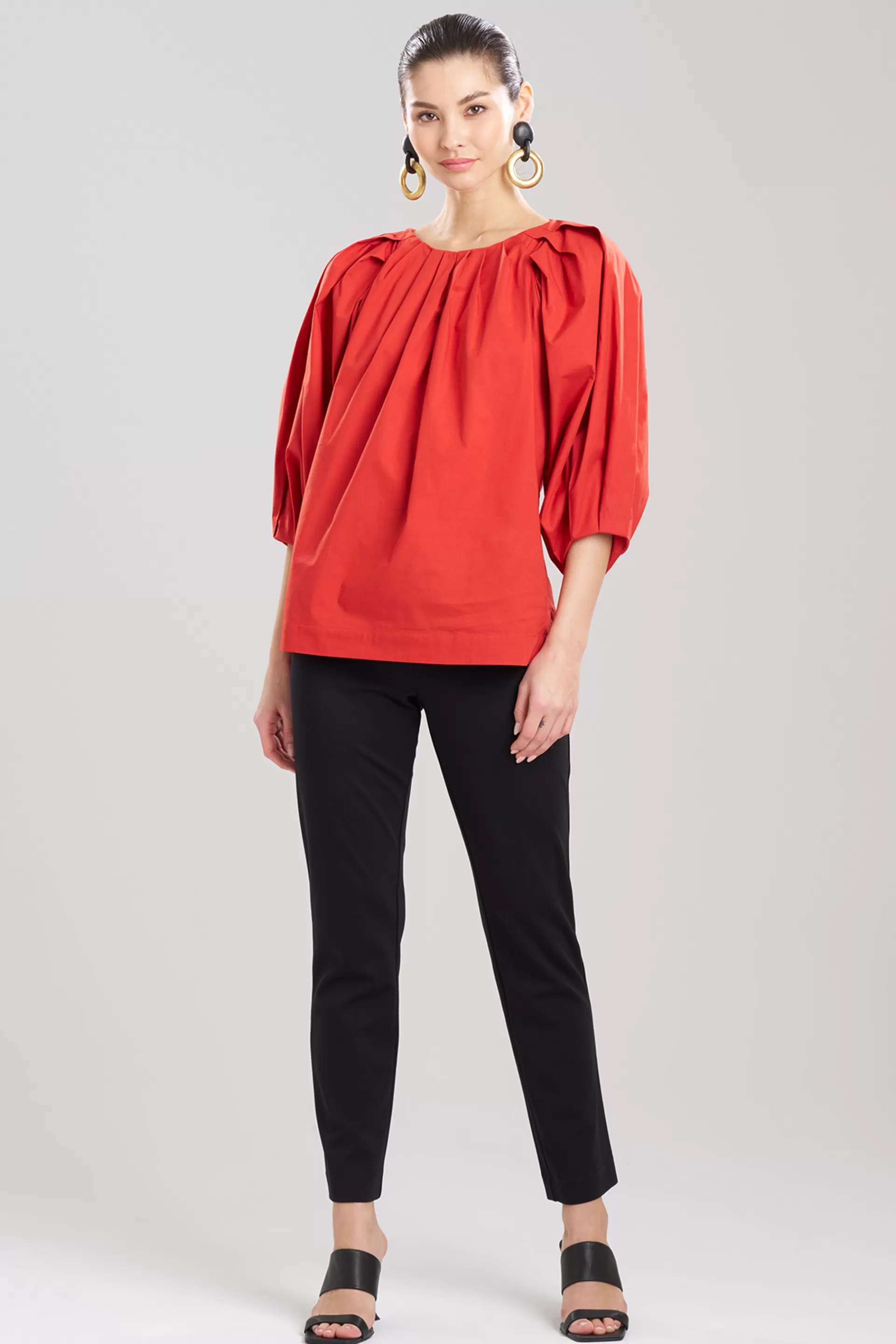 Natori Tops, Shirts & Tunics<Cotton Poplin Pleated Pullover Top