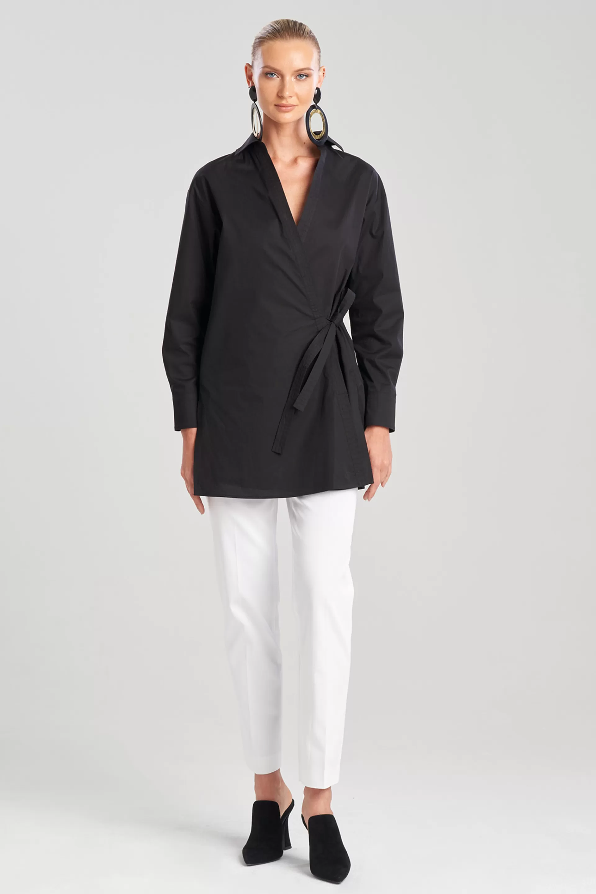 Natori Tops, Shirts & Tunics<Cotton Poplin Surplice Tie Shirt Black