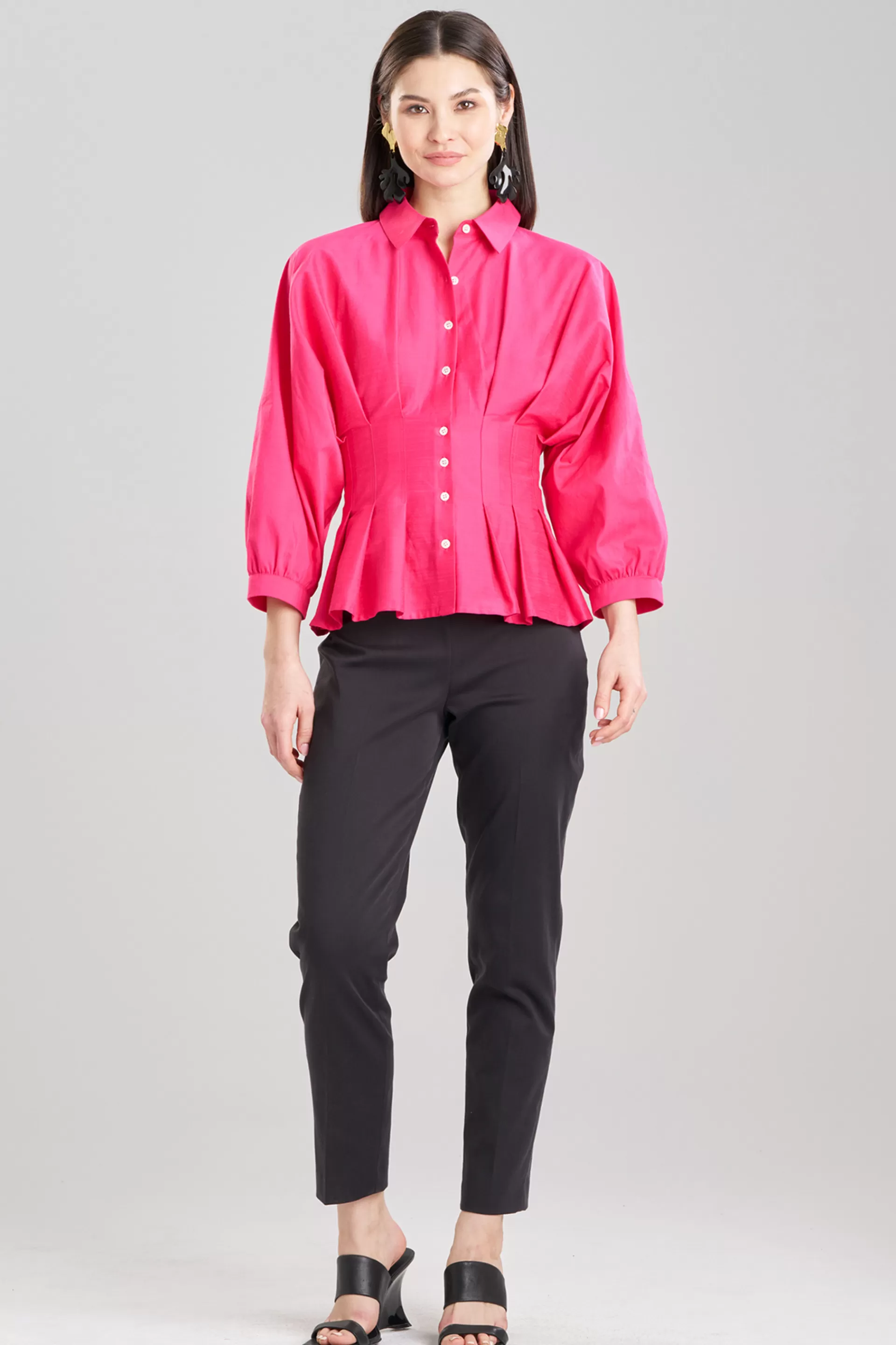 Natori Tops, Shirts & Tunics<Cotton Silk Slub Pleated Shirt Azalea