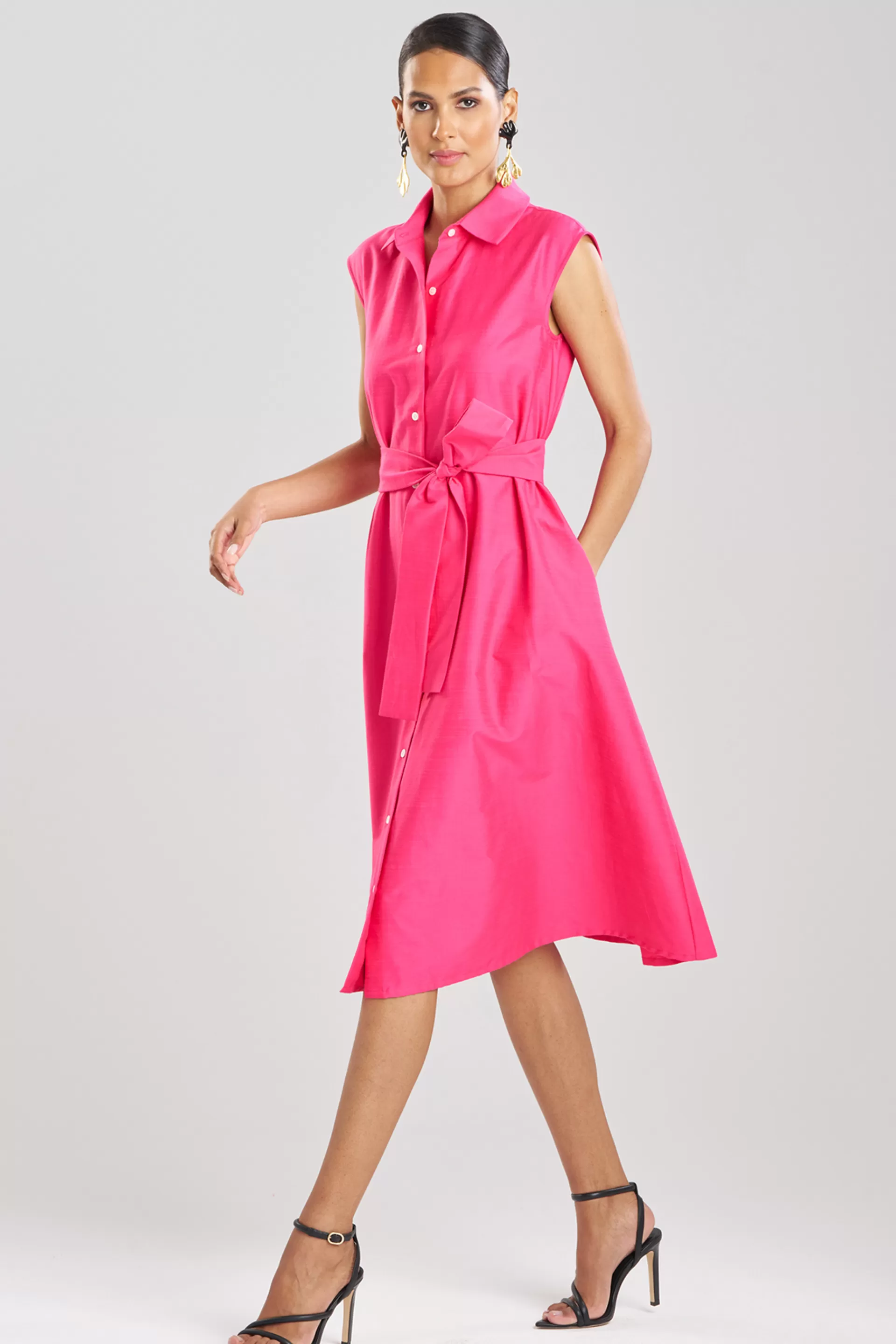 Natori Dresses<Cotton Silk Slub Trapeze Shirtdress Azalea