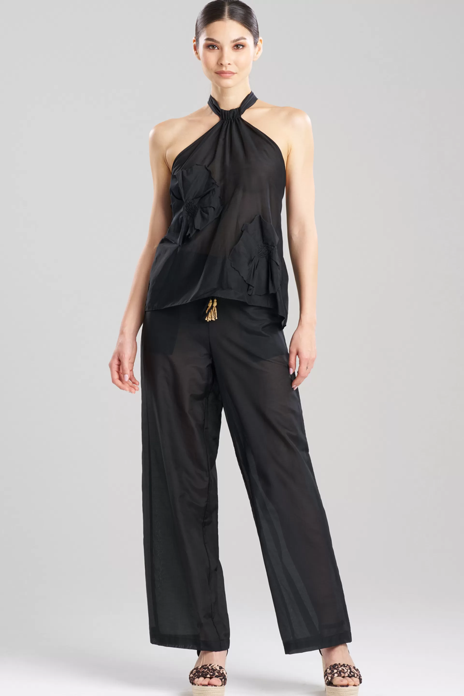 Natori Beach Tops | Tops, Shirts & Tunics<Cotton Silk Voile Applique Sheer Halter Top Black