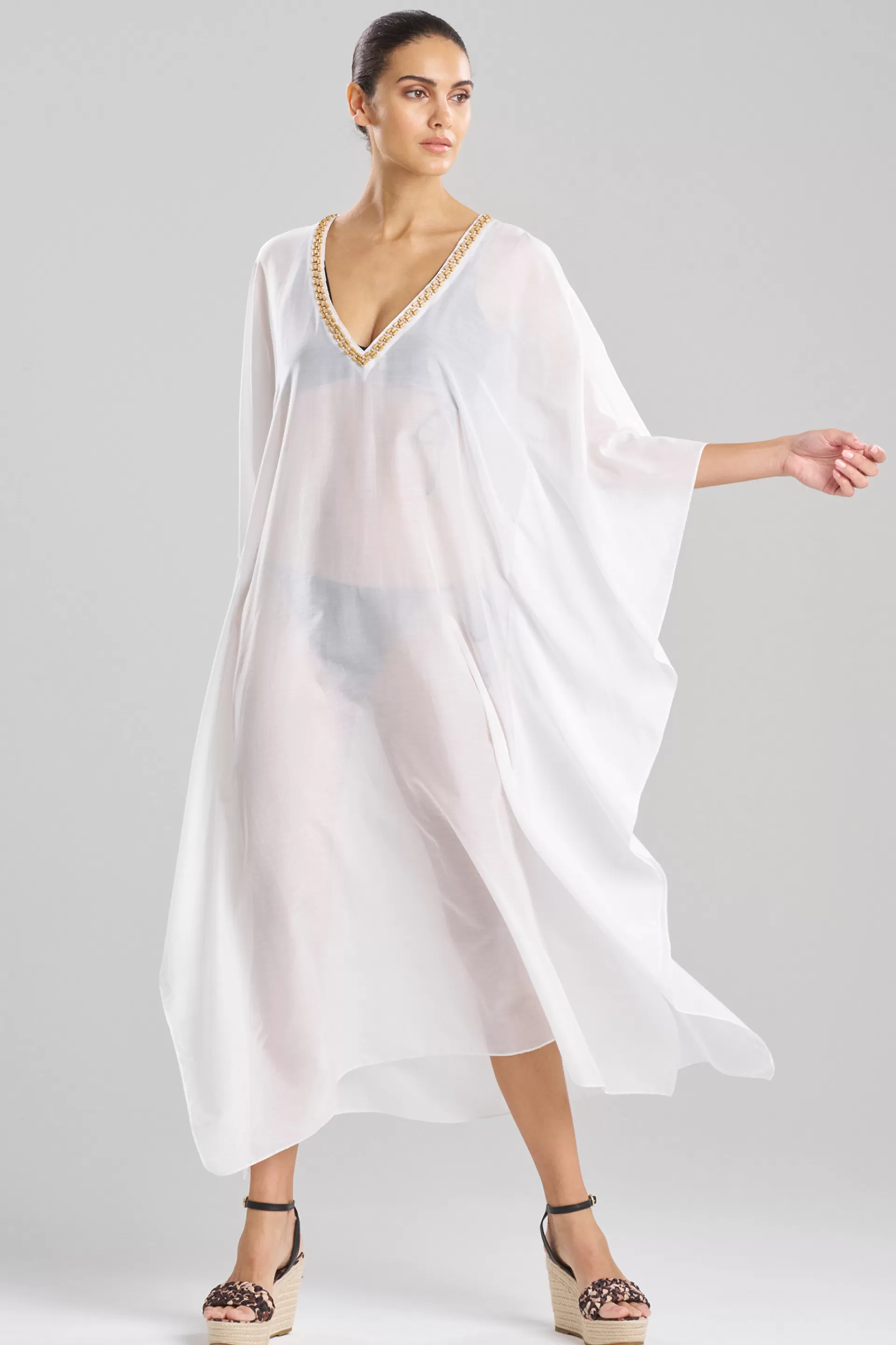 Natori Beach Caftans<Cotton Silk Voile Beaded Sheer Caftan