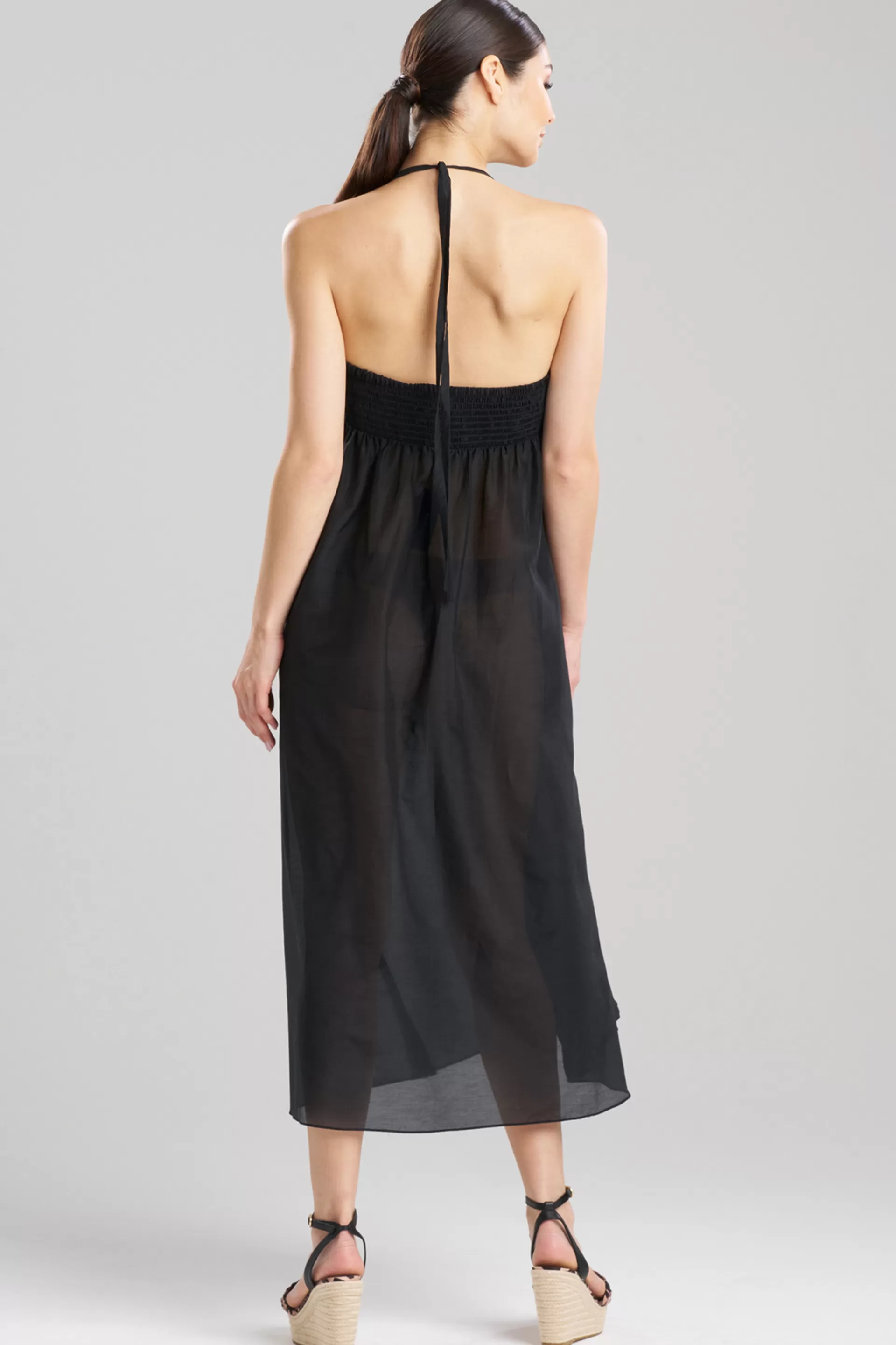 Natori Beach Dresses<Cotton Silk Voile Beaded Sheer Halter Dress Black