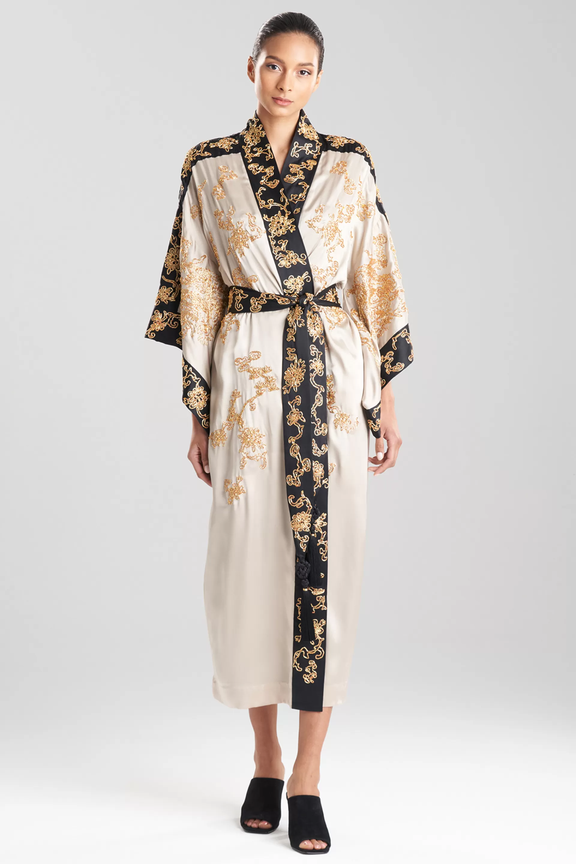 Natori Robes & Kimonos | Couture Robes<Couture Dragon Embroidered Drop Sleeve Silk Robe Parchment