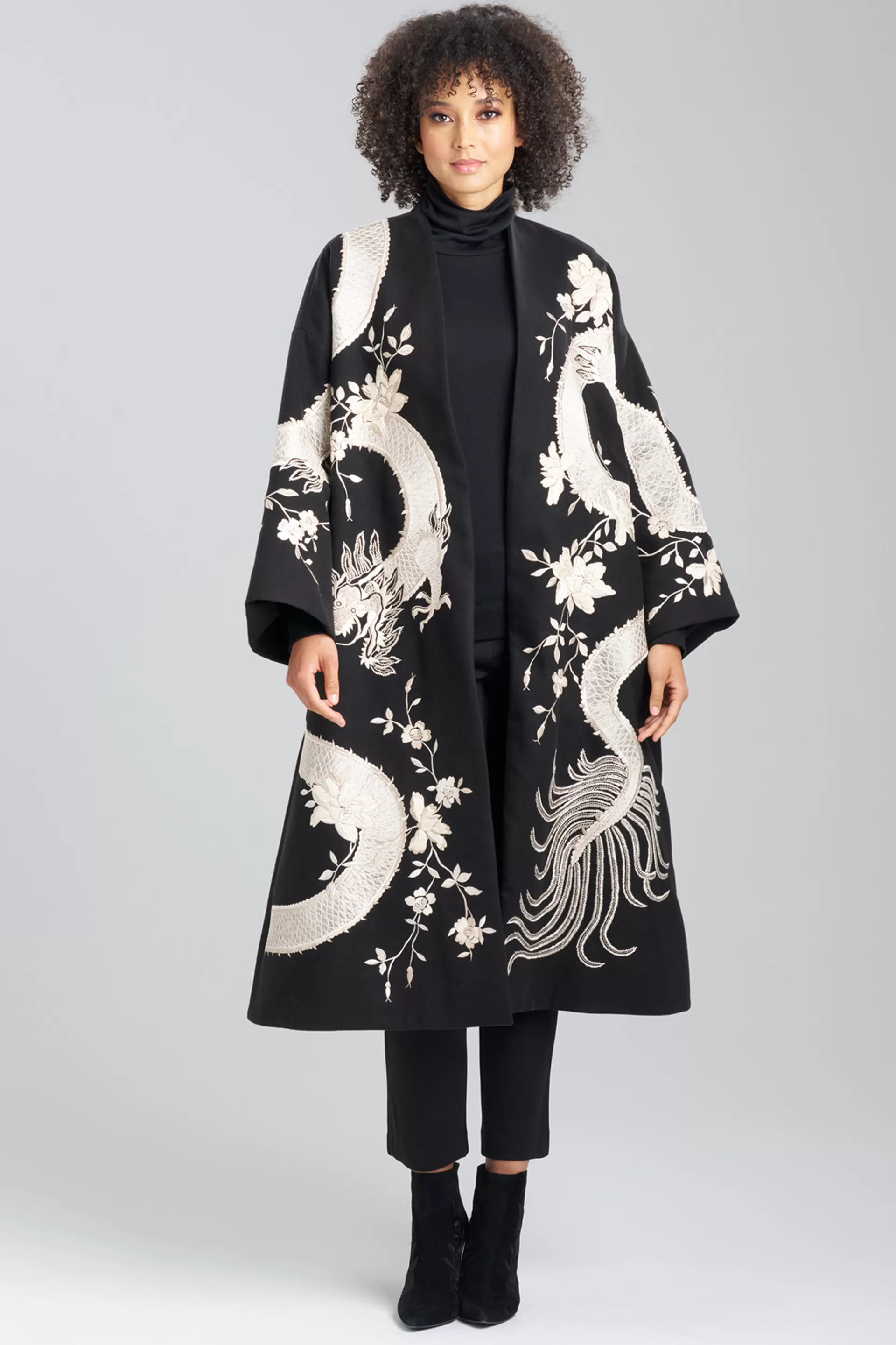 Natori Jackets & Outerwear | Couture Coats<Couture Felt Embroidered Dragon Coat Black