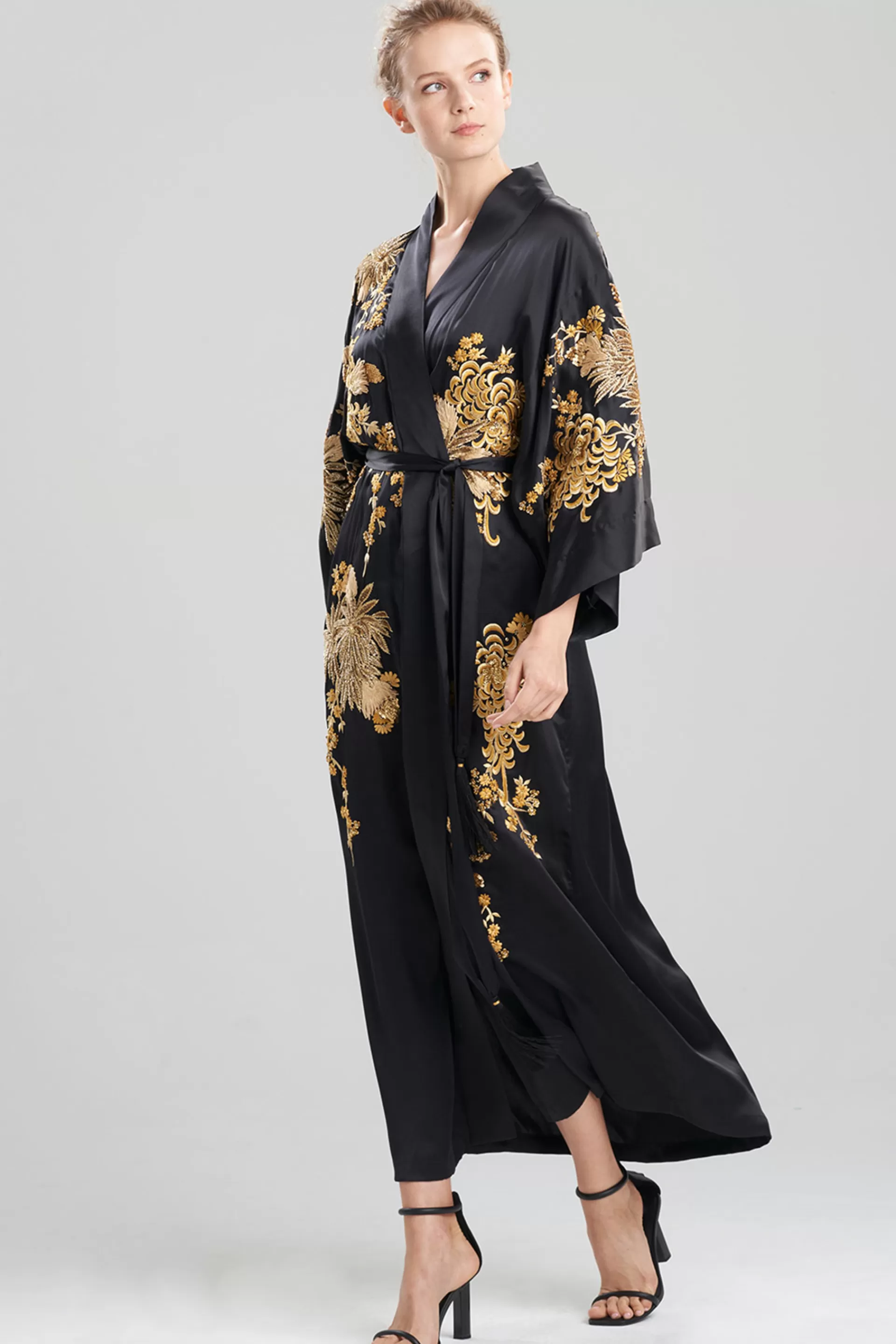 Natori Robes & Kimonos | Couture Robes<Couture Floral Embroidery Silk Robe Black