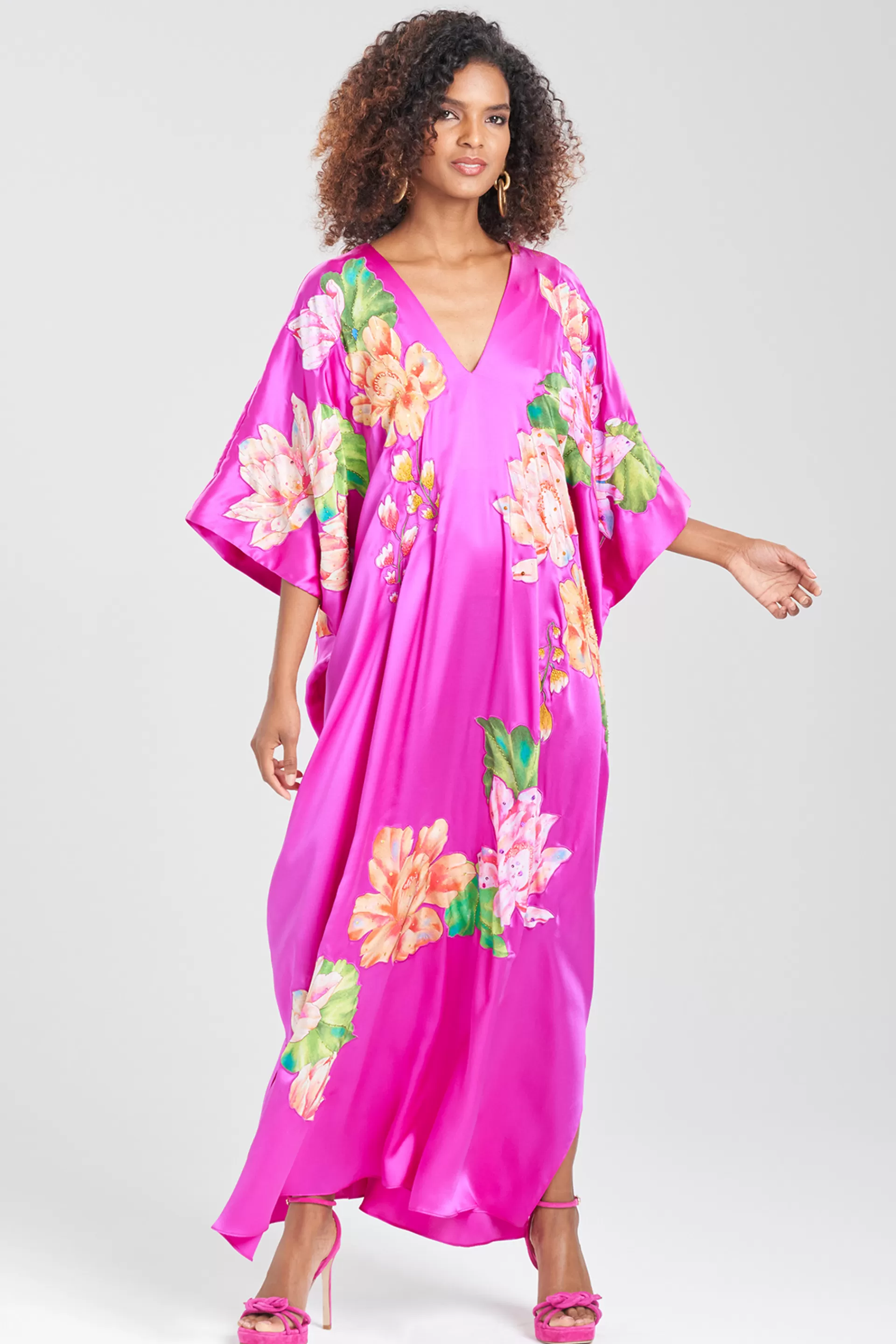 Natori Couture Caftans<Couture Hanabi Beaded Silk Caftan Hot Pink