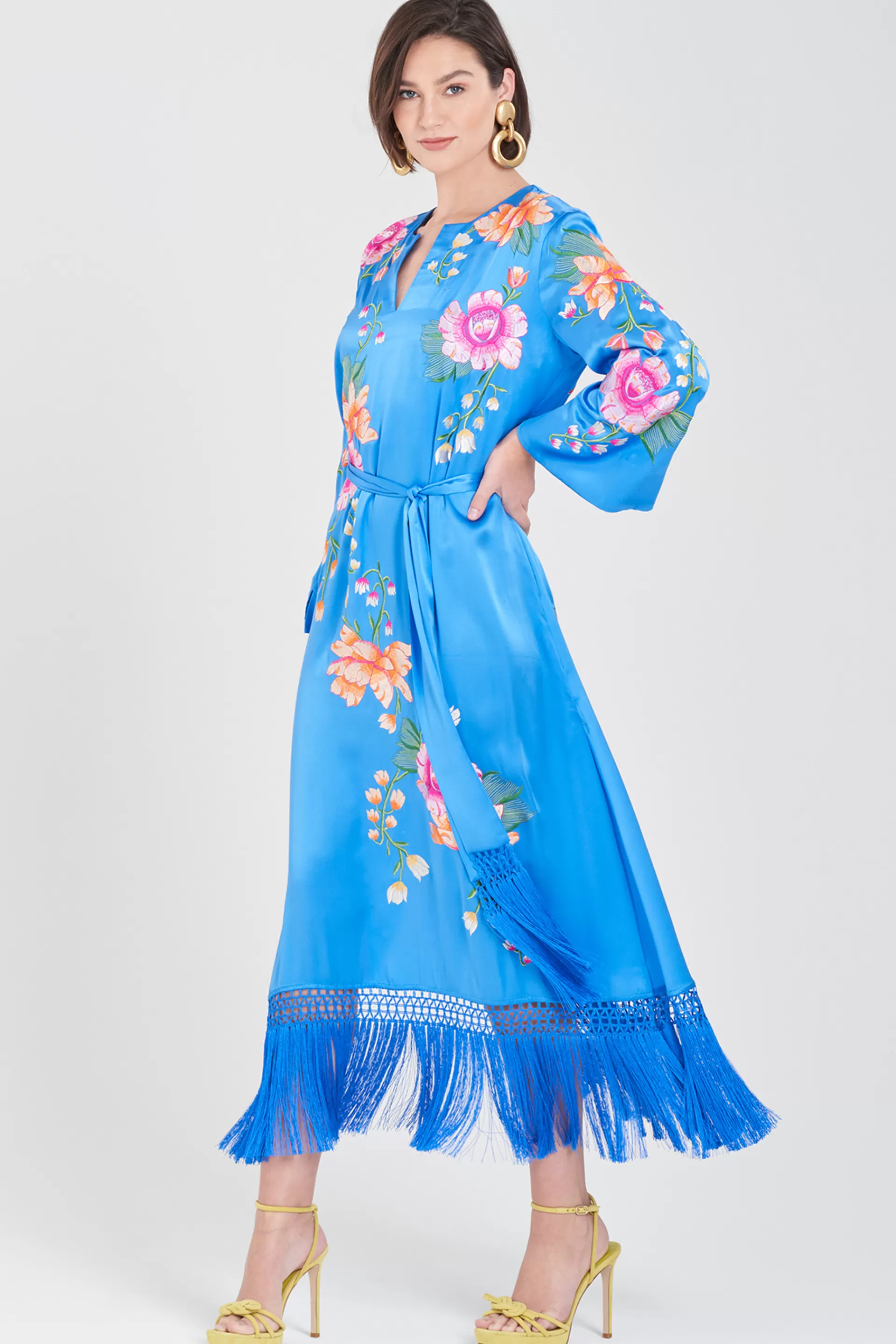 Natori Couture Caftans<Couture Hanabi Embroidered Fringe Silk Caftan Astor