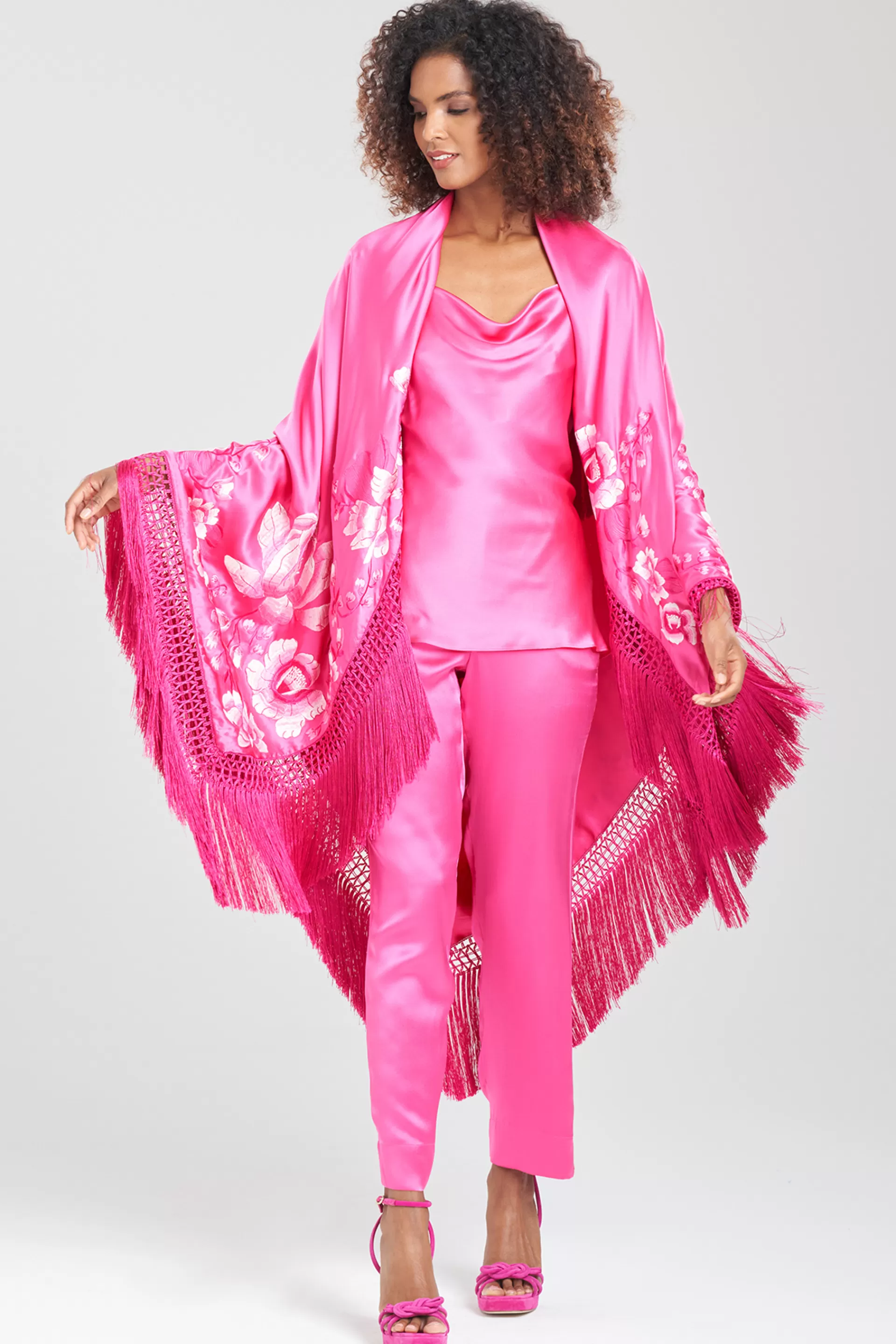 Natori Couture Tops<Couture Hanabi Embroidered Fringe Silk Shawl Pink Sapphire