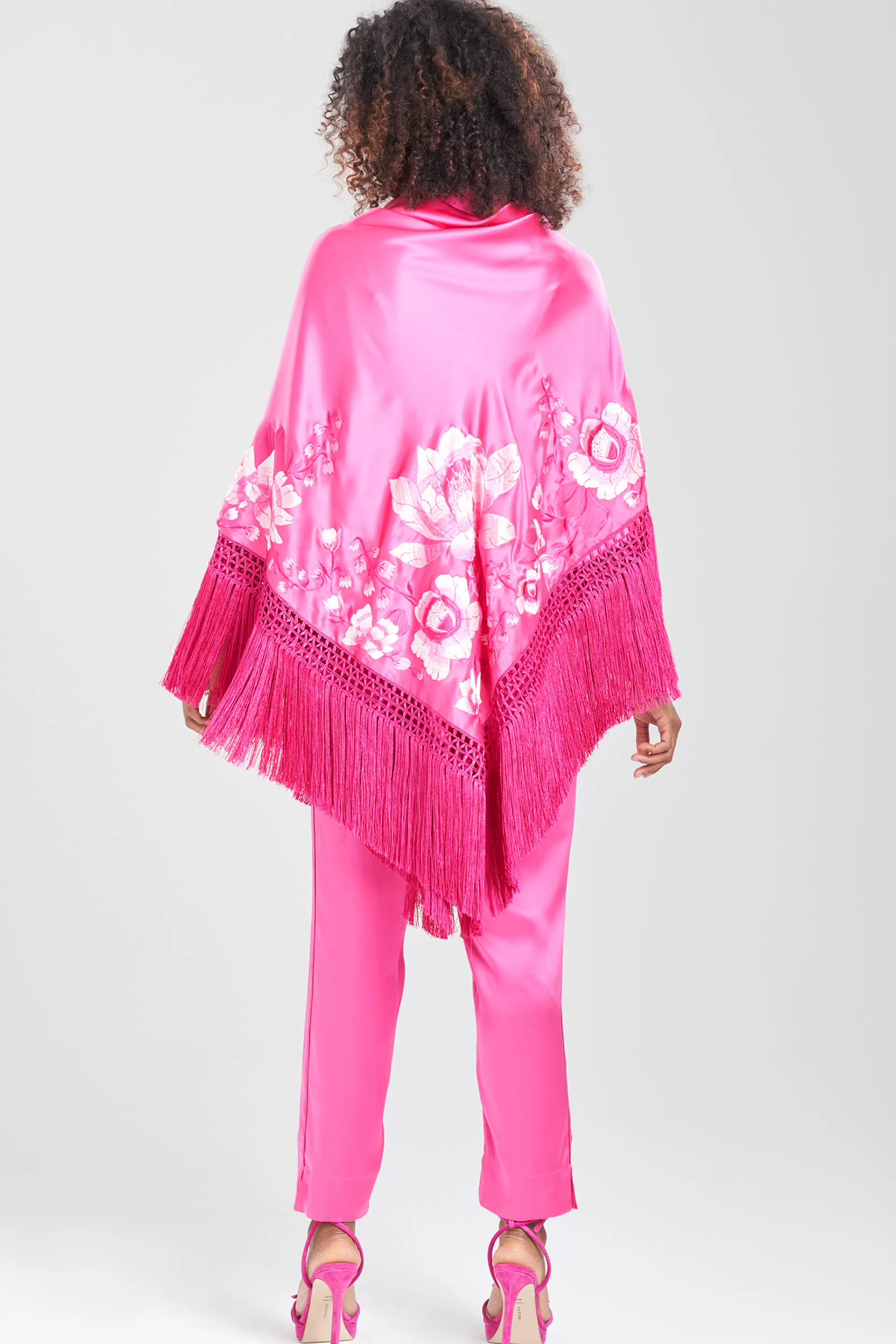 Natori Couture Tops<Couture Hanabi Embroidered Fringe Silk Shawl Pink Sapphire