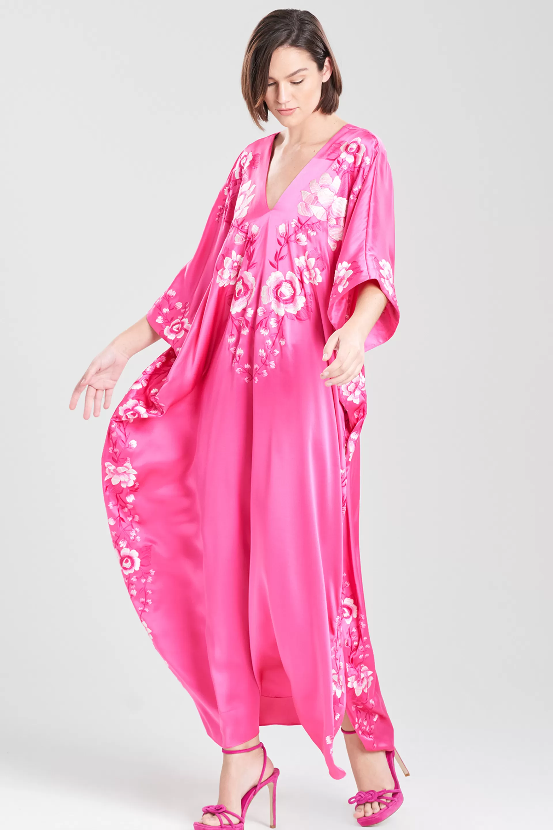 Natori Couture Caftans<Couture Hanabi Embroidered Silk Caftan Pink Sapphire