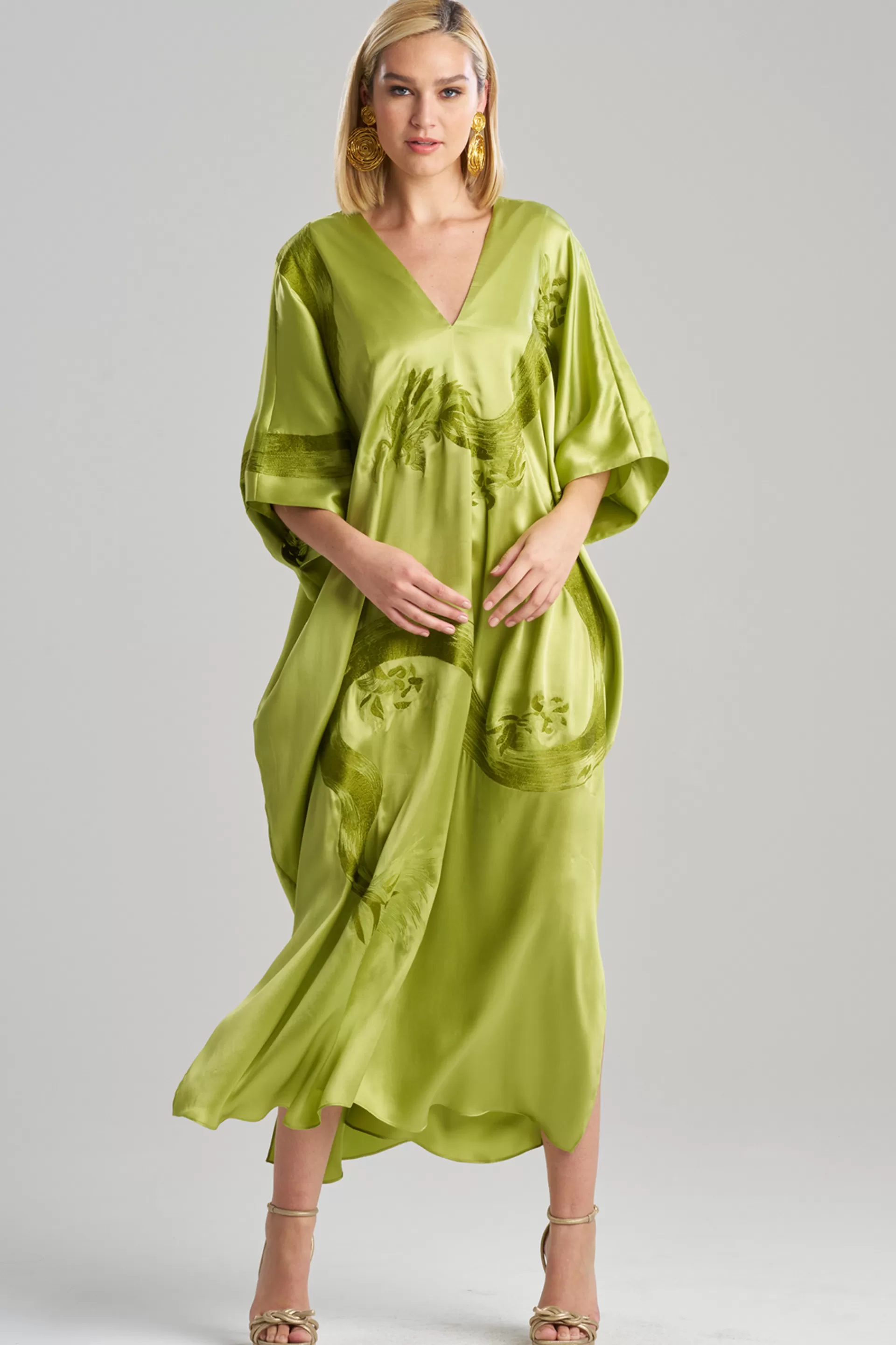 Natori Couture Caftans<Couture Ink Dragon Embroidered Cocoon Silk Caftan Pear