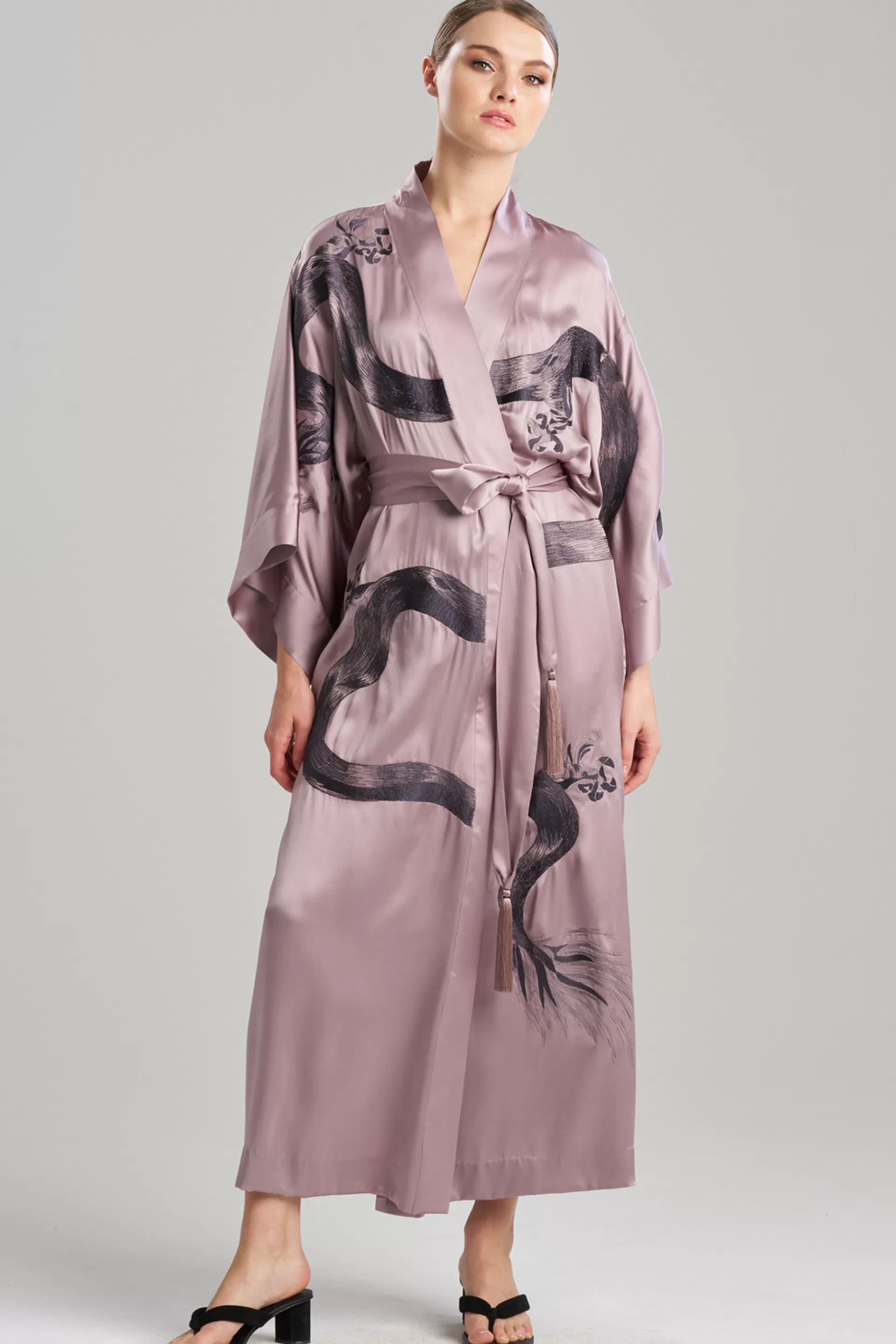 Natori Robes & Kimonos | Couture Robes<Couture Ink Dragon Embroidered Silk Robe Mocha