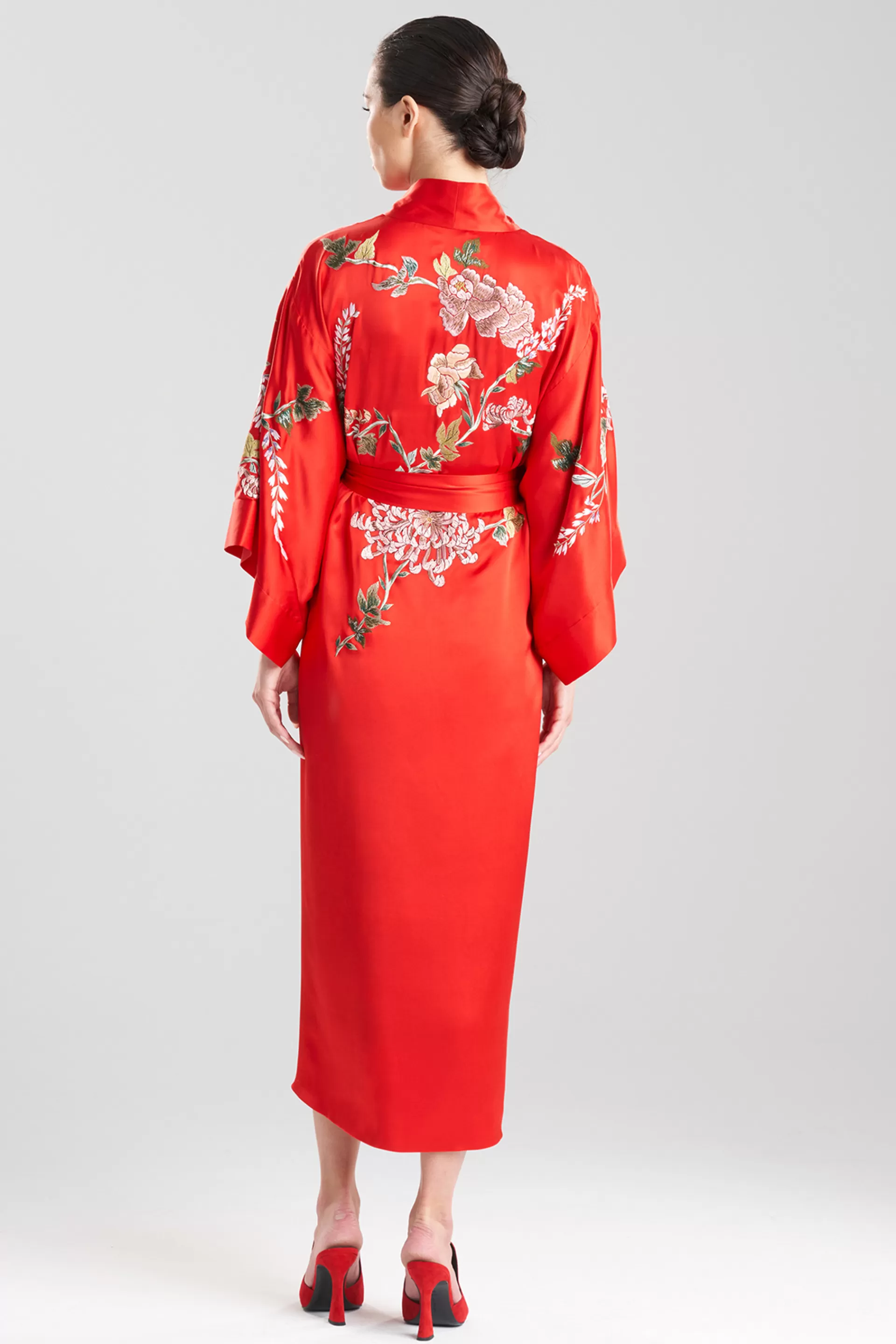 Natori Robes & Kimonos | Couture Robes<Couture Kairaku Garden Embroidered Long Silk Robe Scarlet