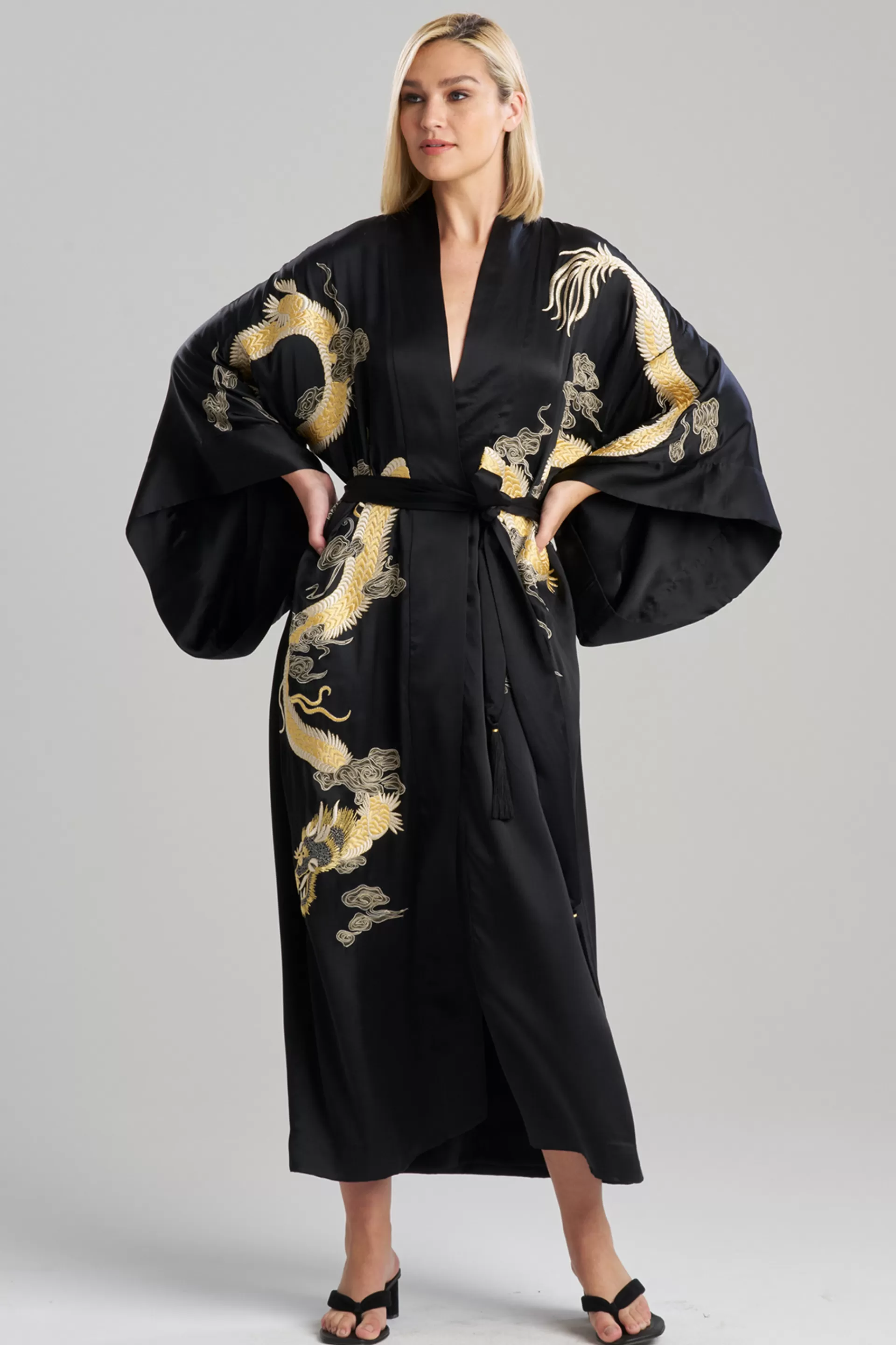 Natori Robes & Kimonos | Couture Robes<Couture Lucky Dragon Embroidered Silk Robe Black