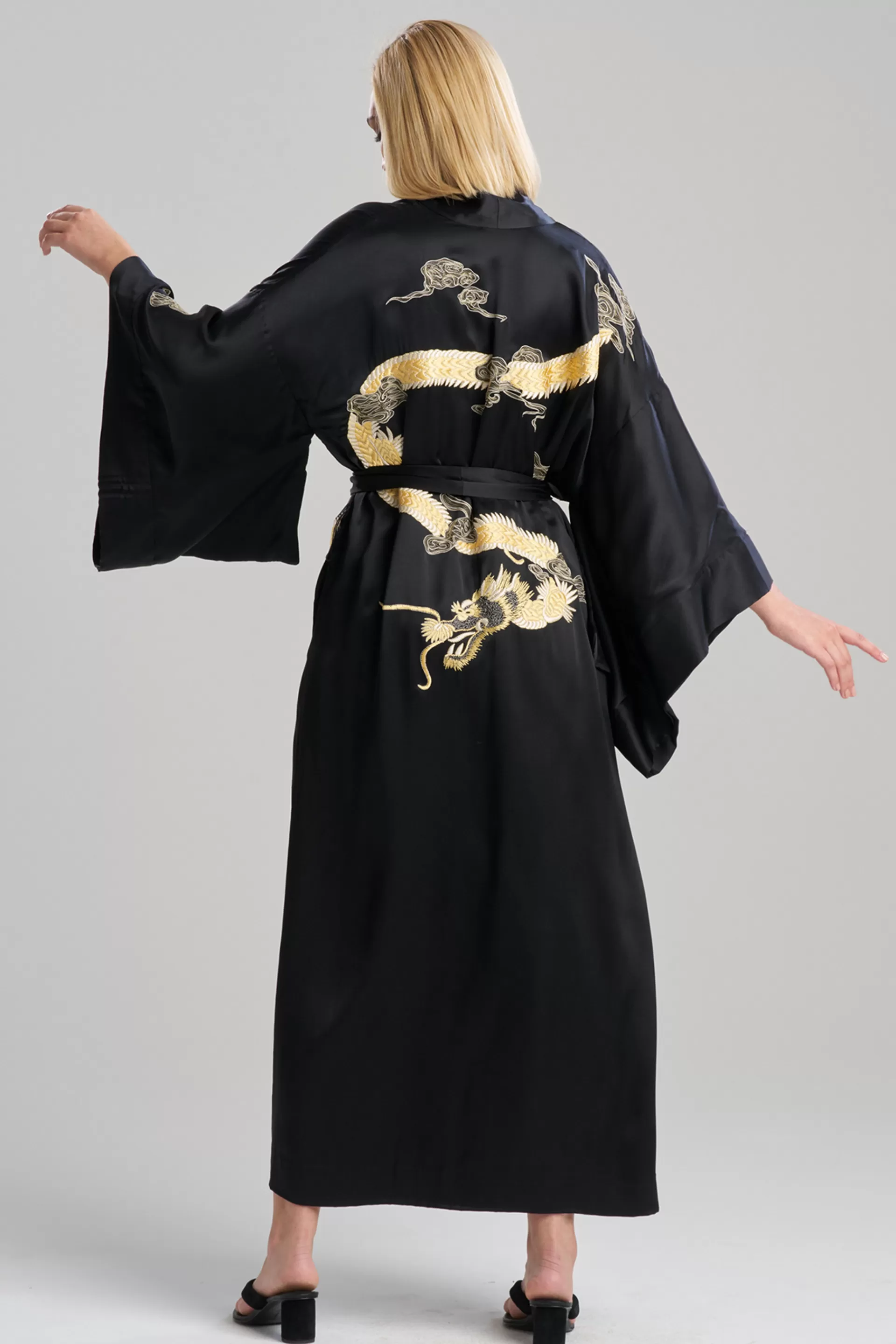 Natori Robes & Kimonos | Couture Robes<Couture Lucky Dragon Embroidered Silk Robe Black