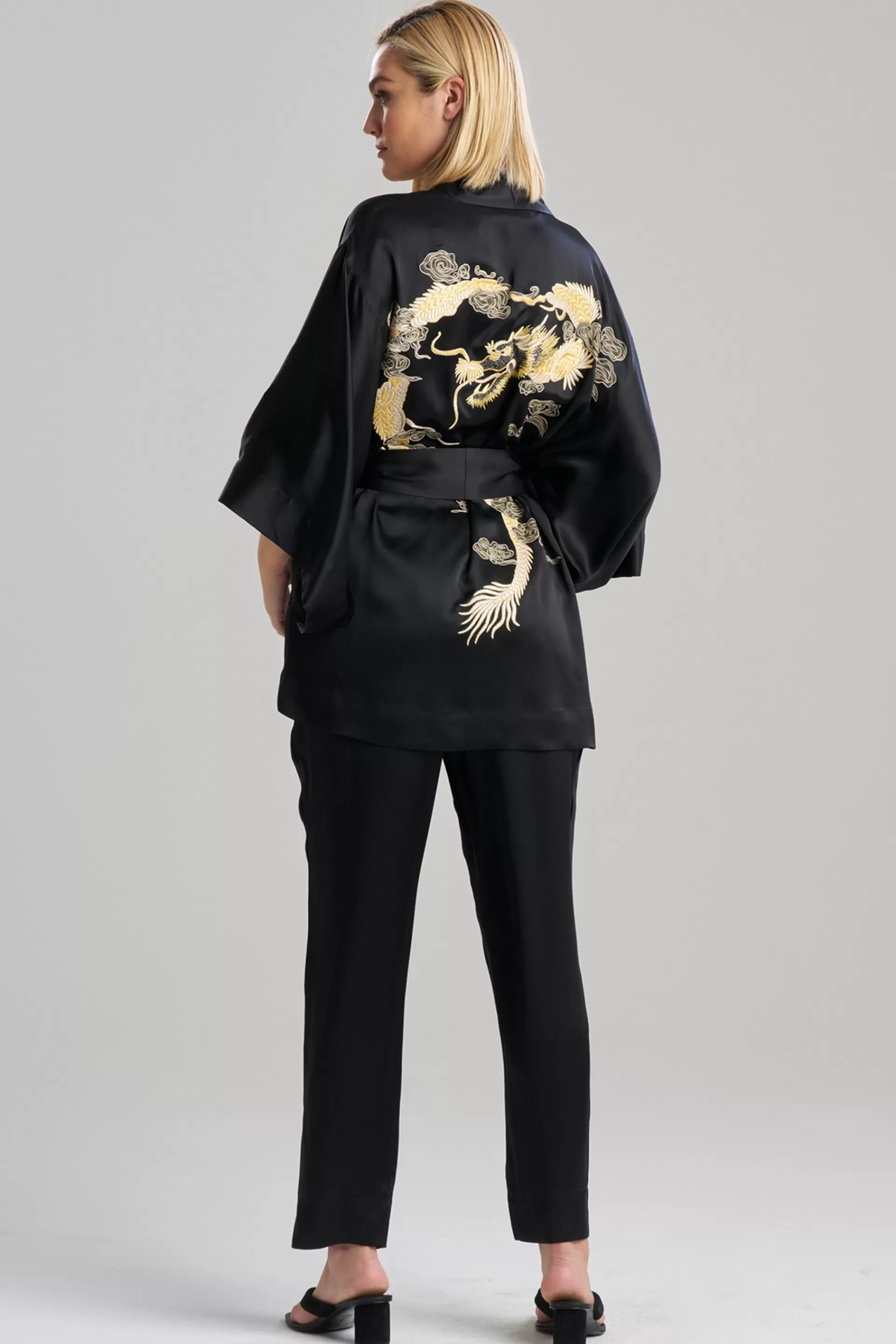 Natori Robes & Kimonos | Couture Robes<Couture Lucky Dragon Embroidered Silk Wrap Black