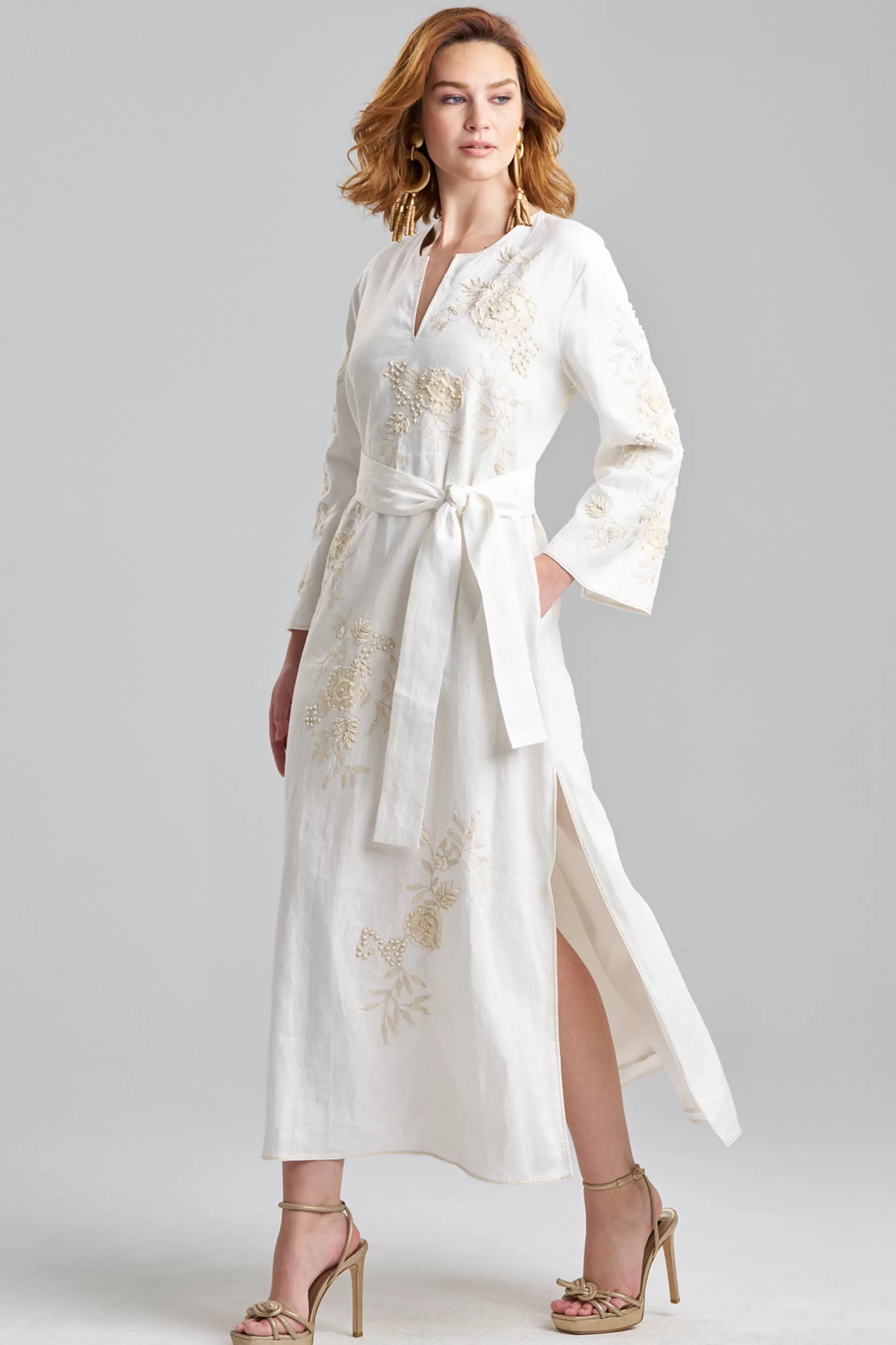 Natori Honeymoon | Couture Caftans<Couture Luxe Linen Embroidered Caftan White