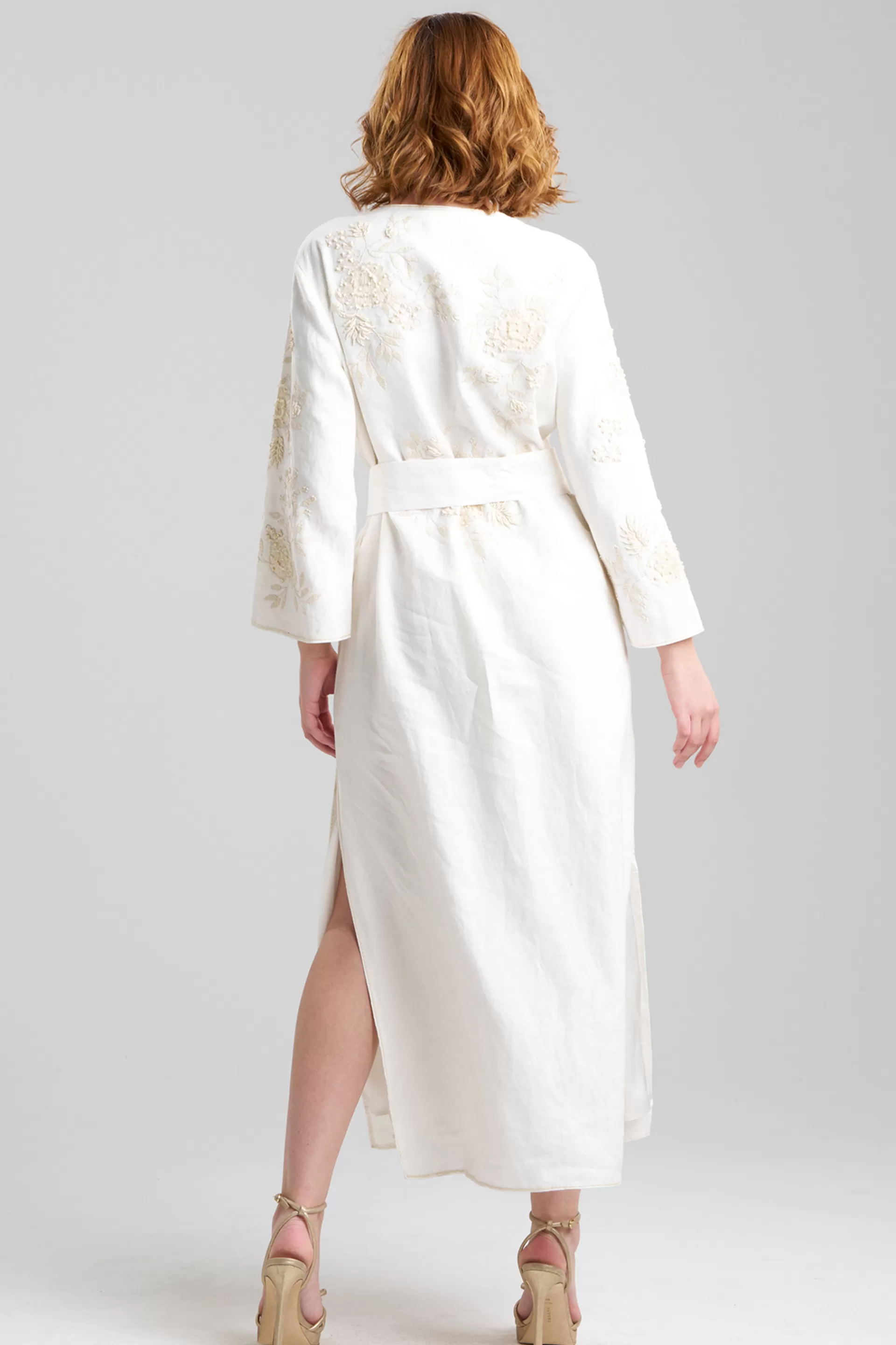 Natori Honeymoon | Couture Caftans<Couture Luxe Linen Embroidered Caftan White