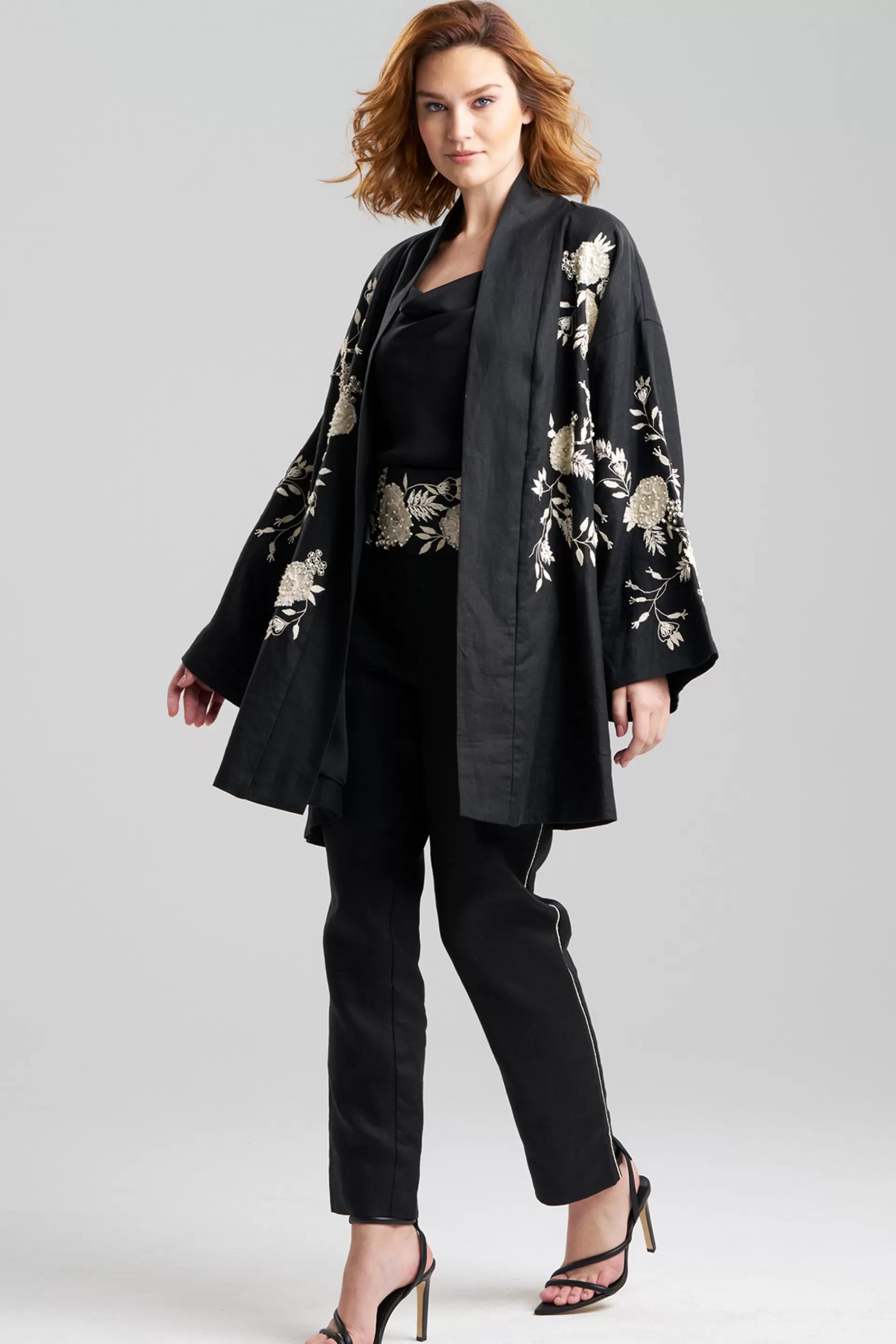 Natori Jackets & Outerwear | Couture Coats<Couture Luxe Linen Embroidered Kimono Jacket Black