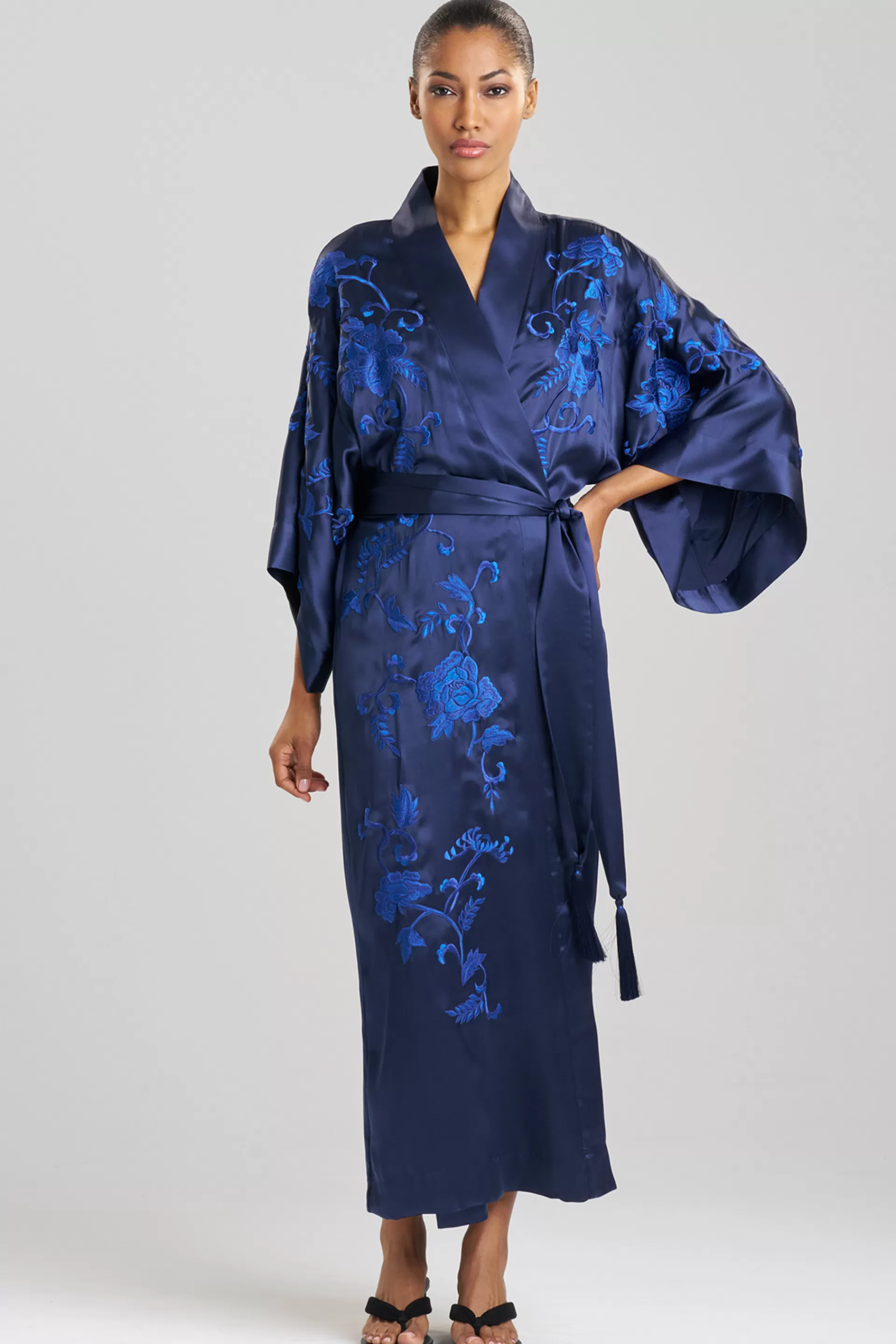 Natori Robes & Kimonos | Couture Robes<Couture Malaga Embroidered Silk Robe Midnight Navy