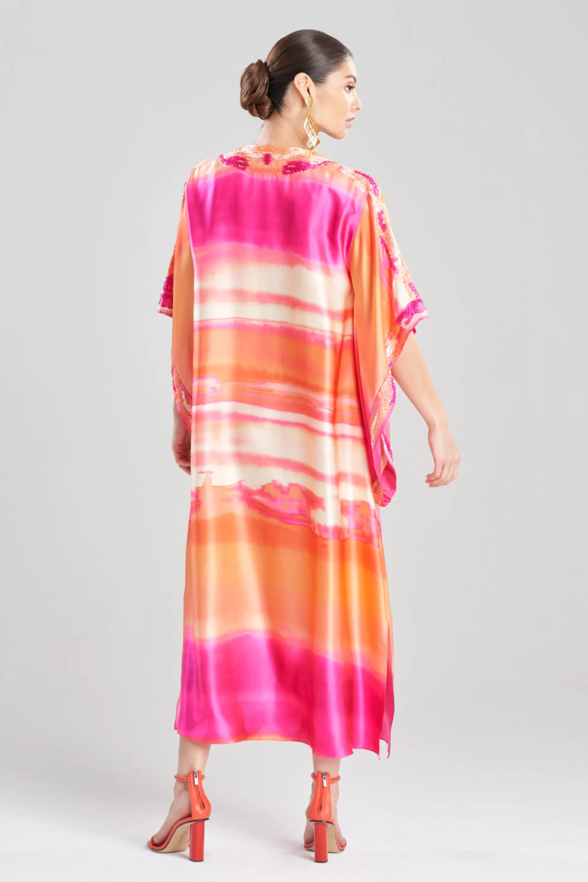 Natori Caftan Dresses | Couture Caftans<Couture Minako Embroidered Drop Sleeve Silk Caftan Pink Sapphire