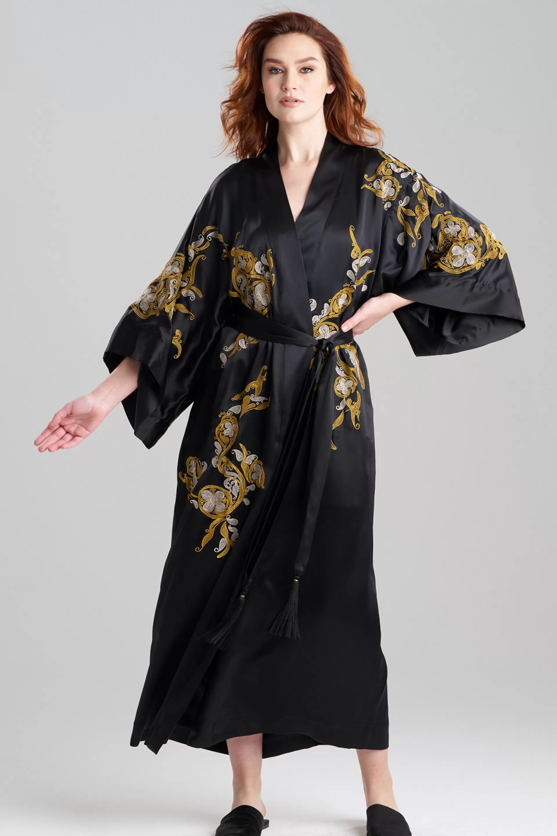 Natori Couture Robes<Couture Ottoman Embroidered Silk Robe Black