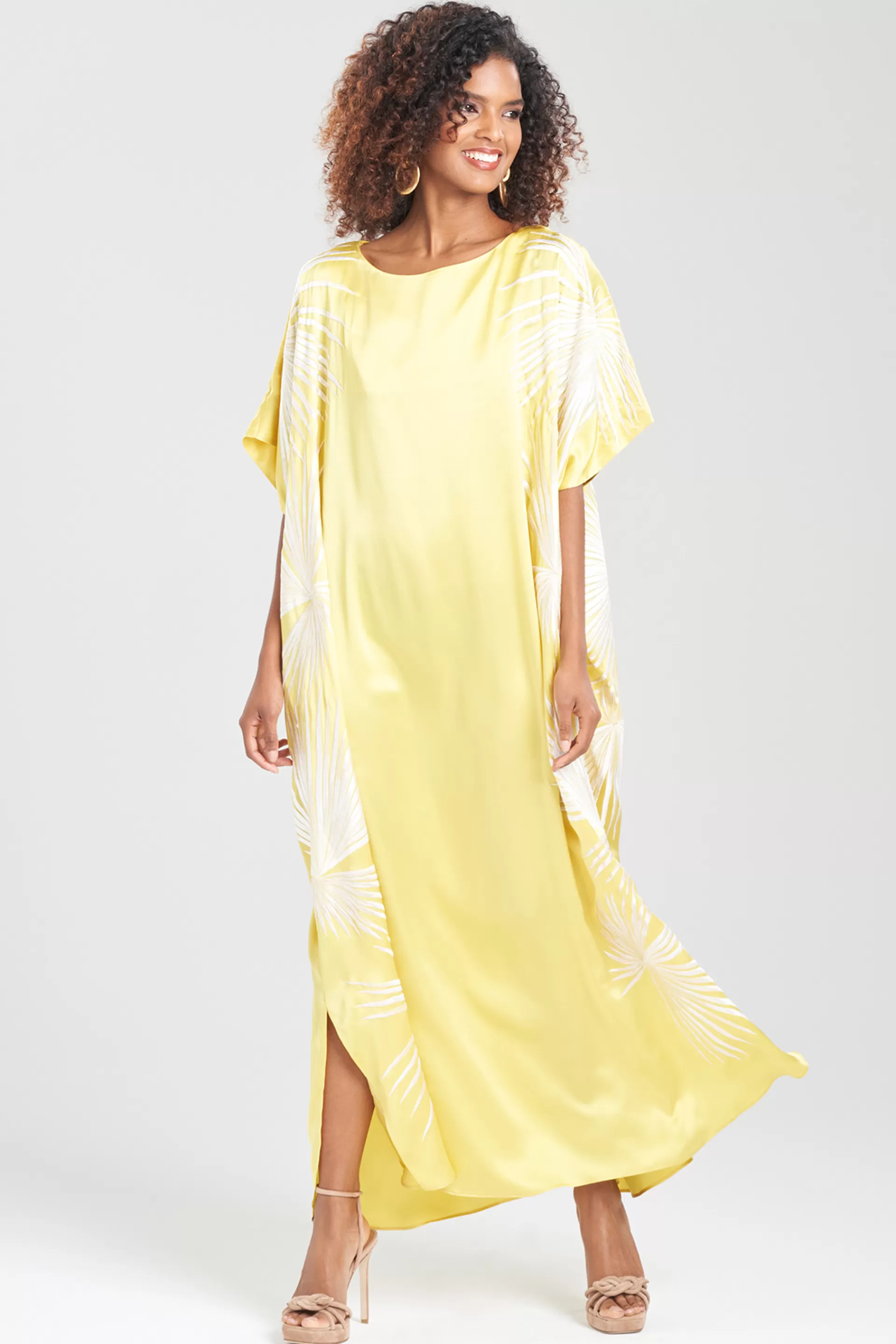 Natori Plus Sizes | Couture Caftans<Couture Palawan Embroidered Silk Caftan Lemongrass