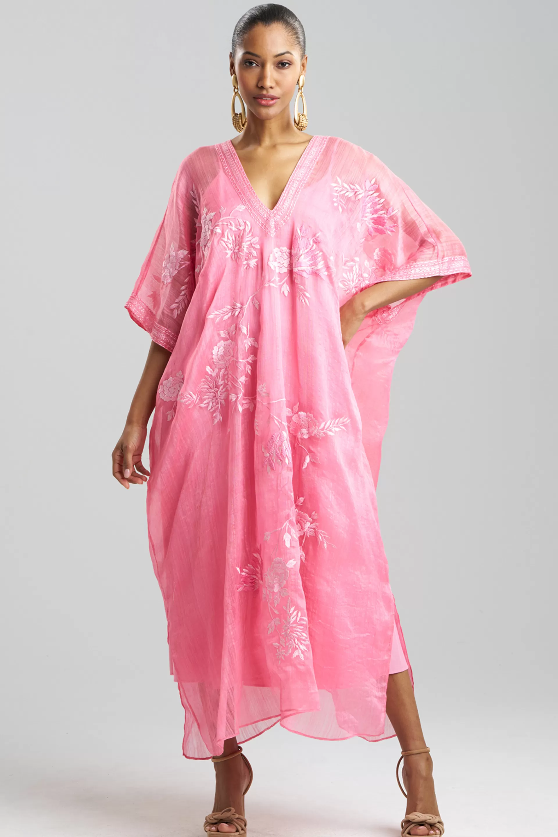 Natori Couture Caftans<Couture Piña Embroidered Cocoon Caftan Peony