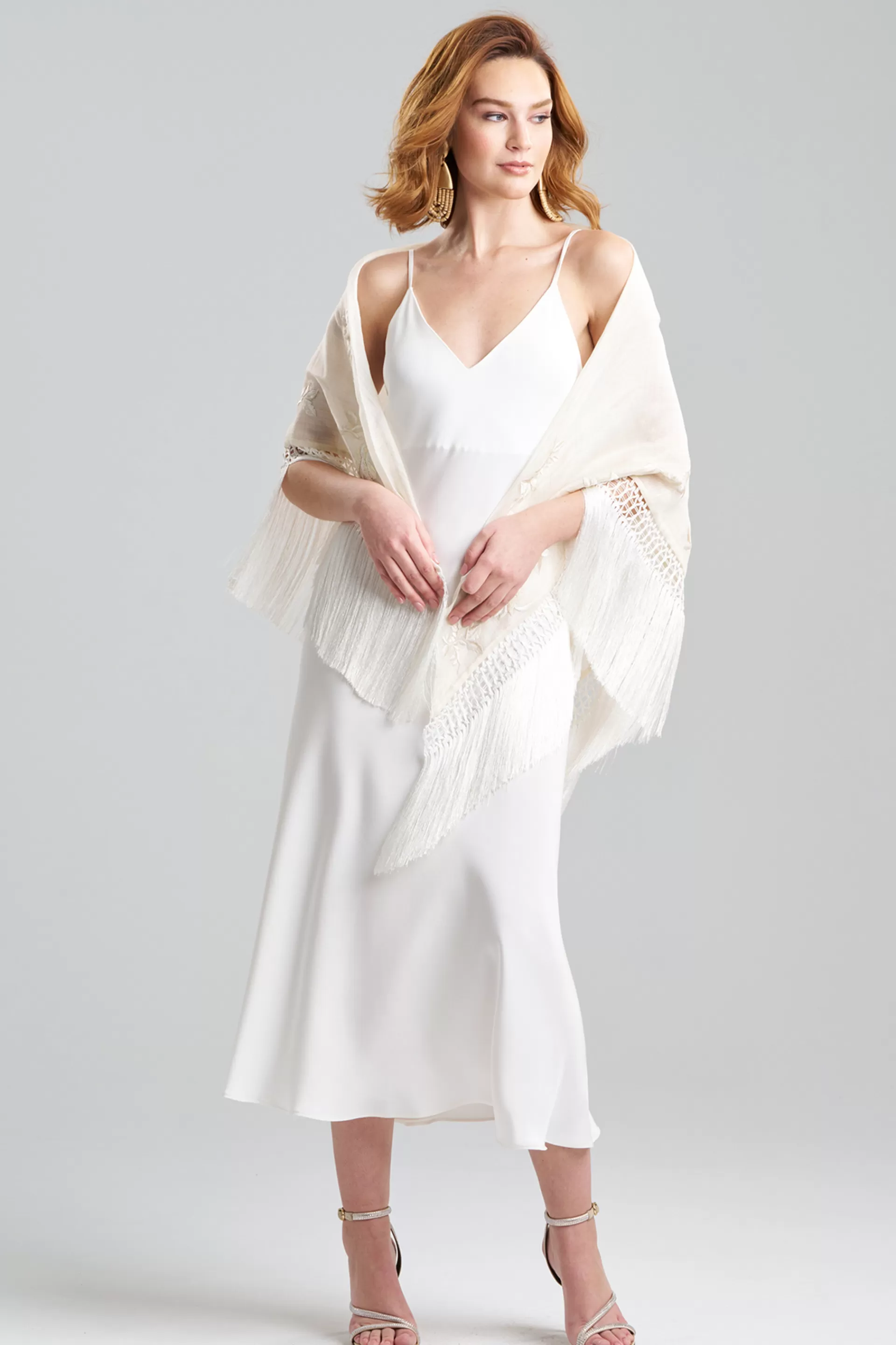 Natori Couture Coats | Scarves & Shawls<Couture Piña Embroidered Shawl Natural