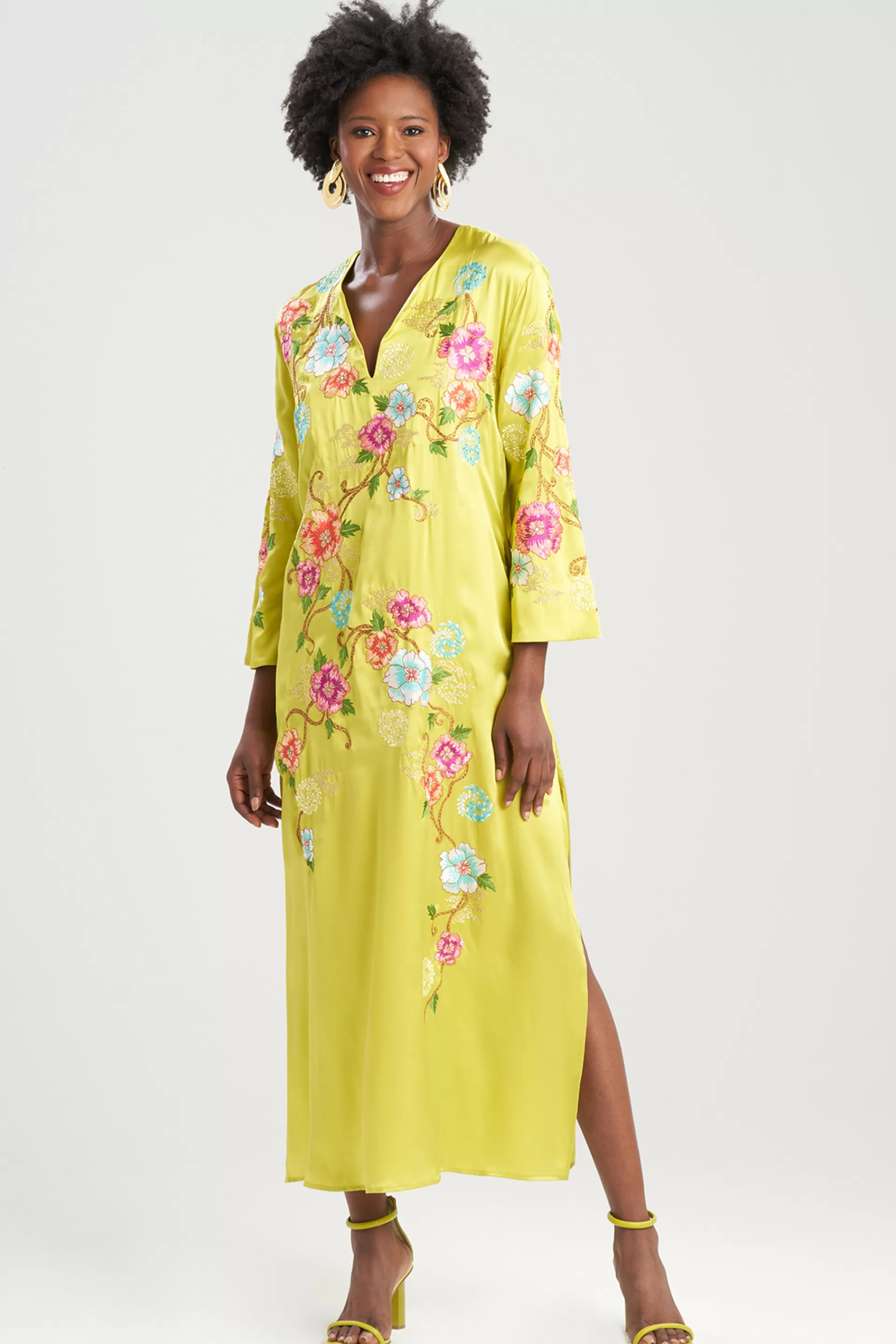 Natori Couture Caftans<Couture Saito Embroidery Caftan Chartreuse