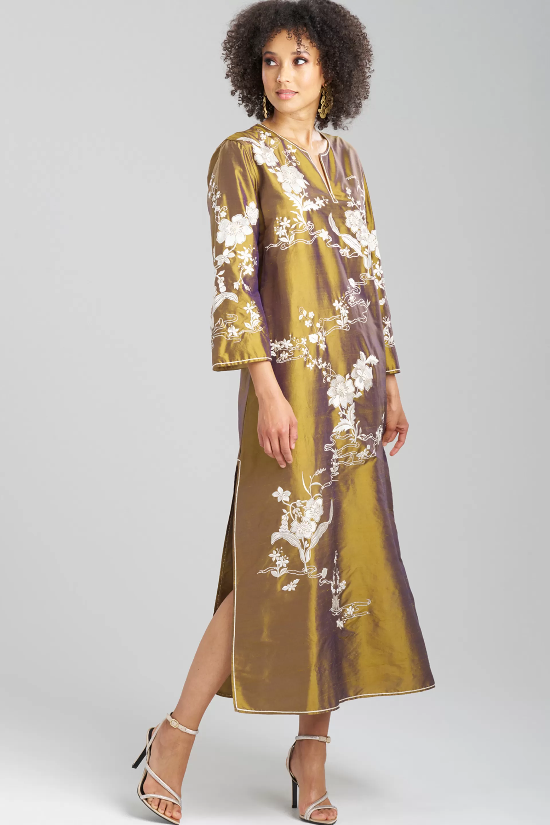 Natori Couture Caftans<Couture Silk Dupioni Embroidered Caftan Bronze