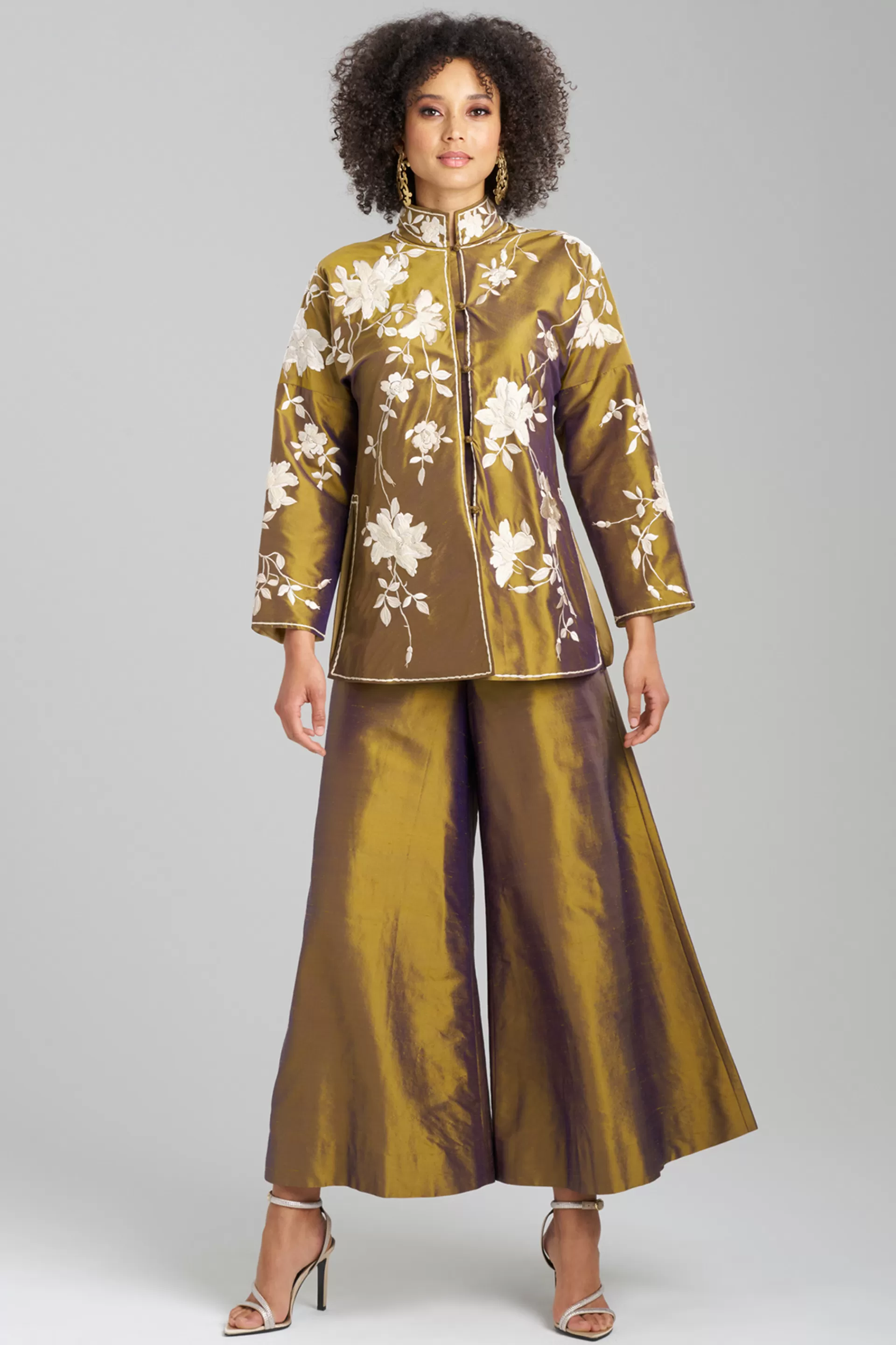 Natori Tops, Shirts & Tunics | Couture Tops<Couture Silk Dupioni Embroidered Mandarin Tunic Bronze