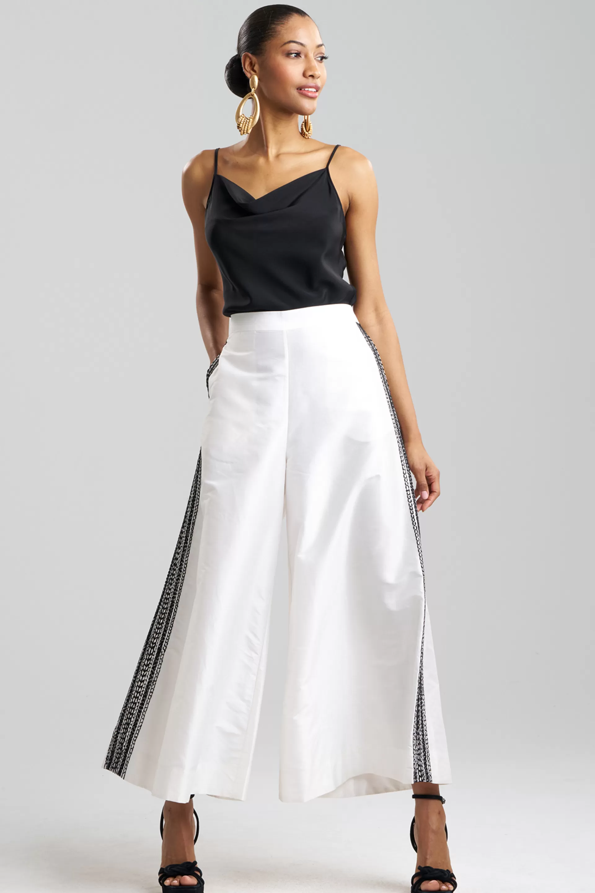 Natori Pants, Skirts & Shorts | Couture Pants<Couture Silk Dupioni Embroidered Trim Palazzo Pants White