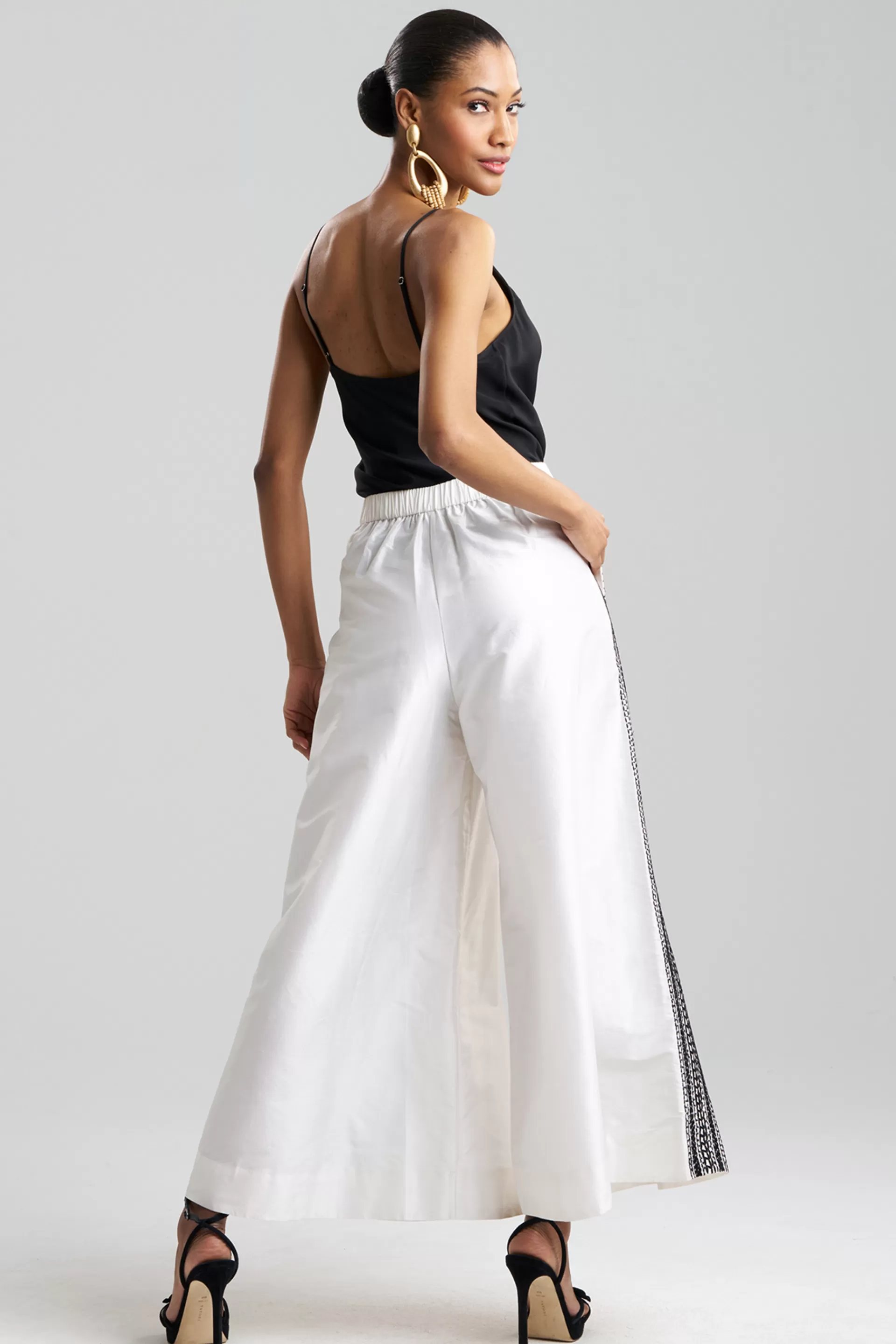 Natori Pants, Skirts & Shorts | Couture Pants<Couture Silk Dupioni Embroidered Trim Palazzo Pants White