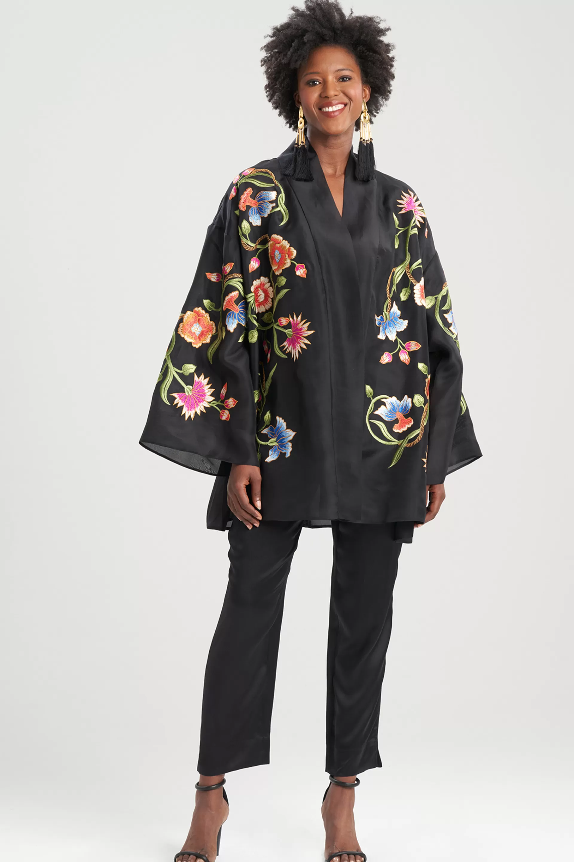 Natori Robes & Kimonos | Couture Robes<Couture Silk Organza Embroidered Wrap Black