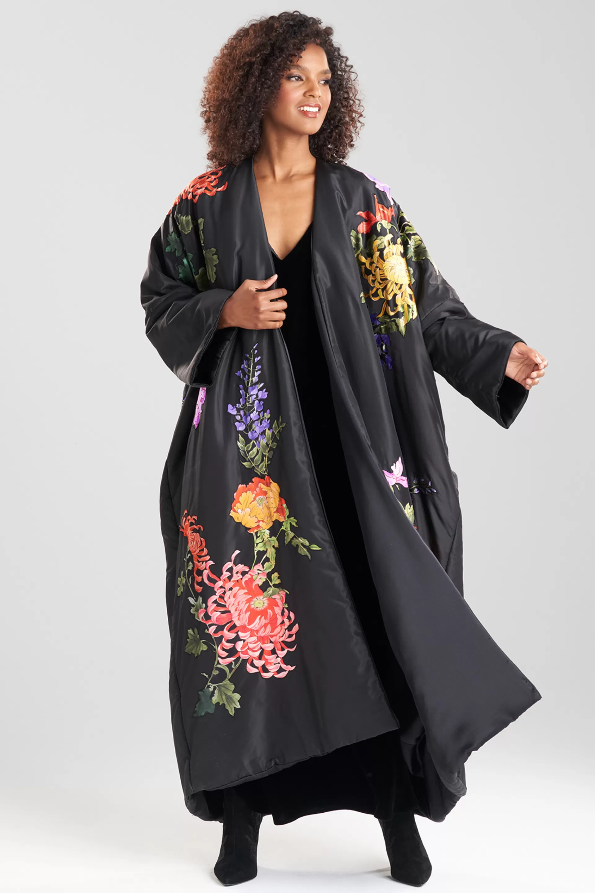 Natori Jackets & Outerwear | Couture Tops<Couture Silk Taffeta Cocoon Applique Topper Black