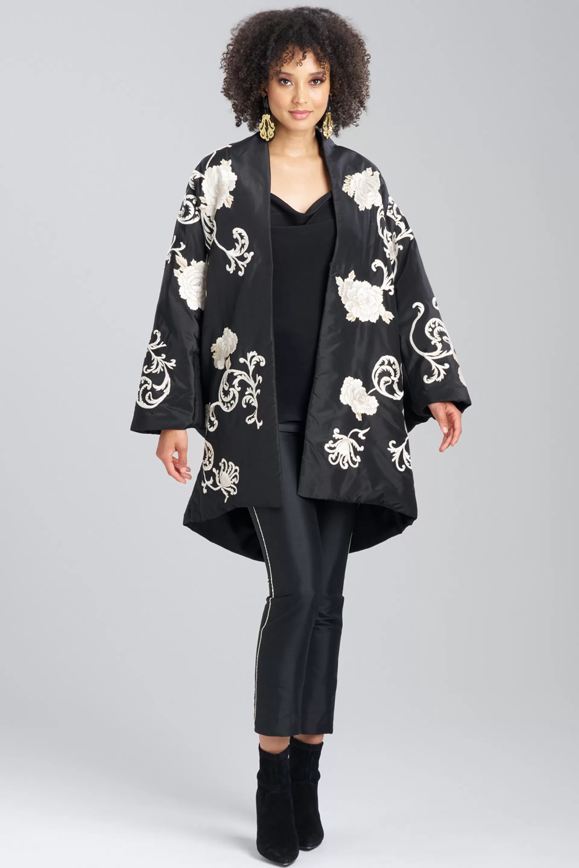 Natori Jackets & Outerwear | Couture Coats<Couture Silk Taffeta Embroidered Coat Black