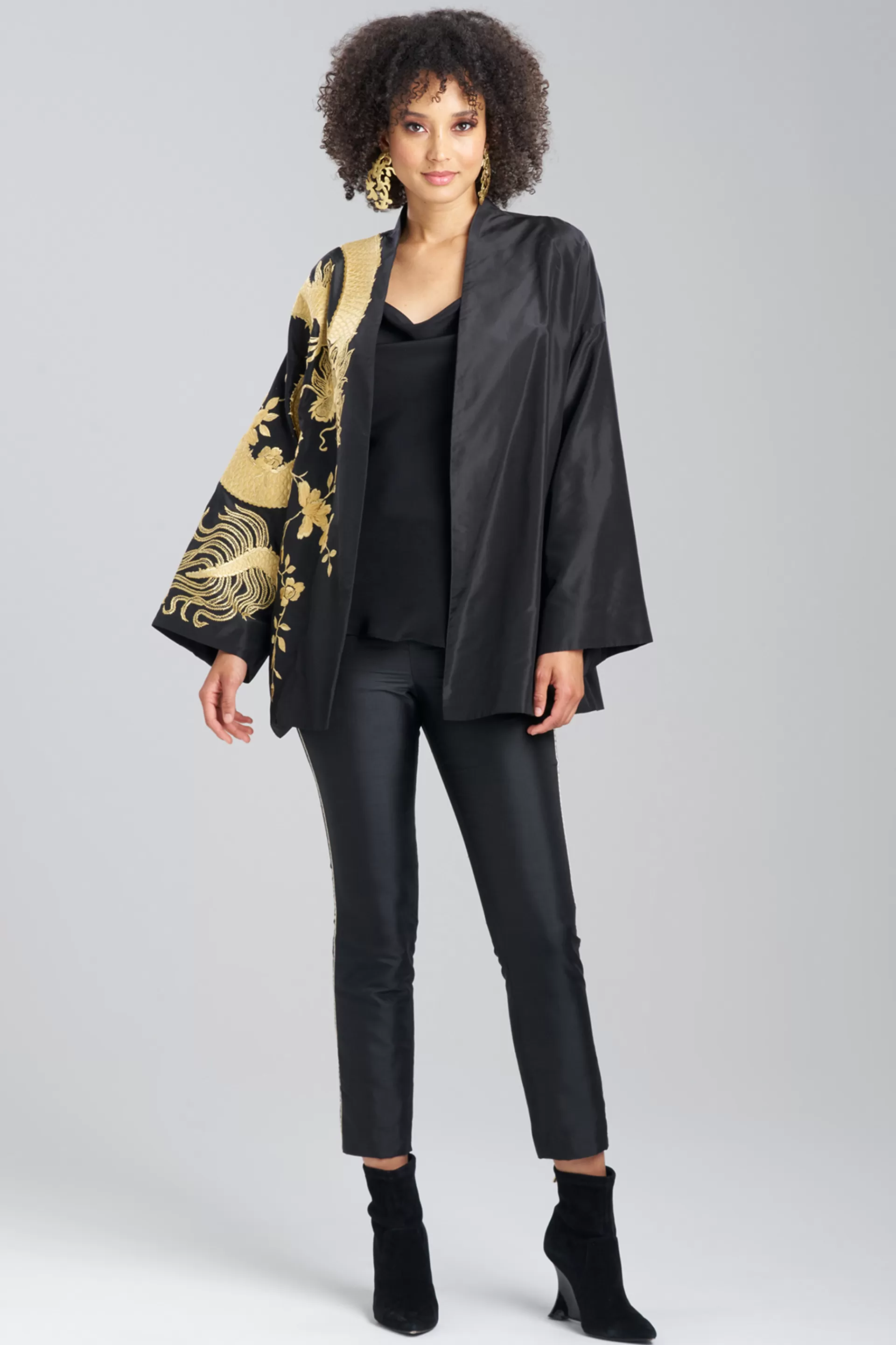 Natori Jackets & Outerwear | Couture Coats<Couture Silk Taffeta Embroidered Dragon Coat Black