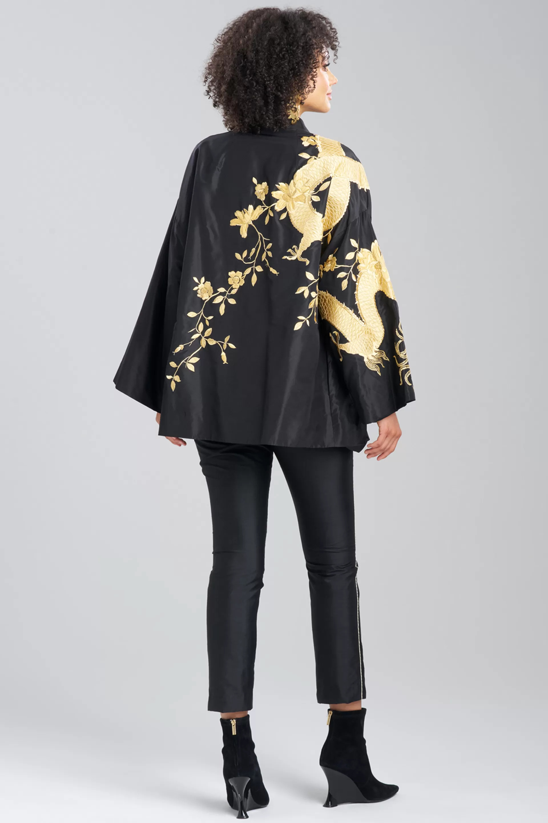 Natori Jackets & Outerwear | Couture Coats<Couture Silk Taffeta Embroidered Dragon Coat Black