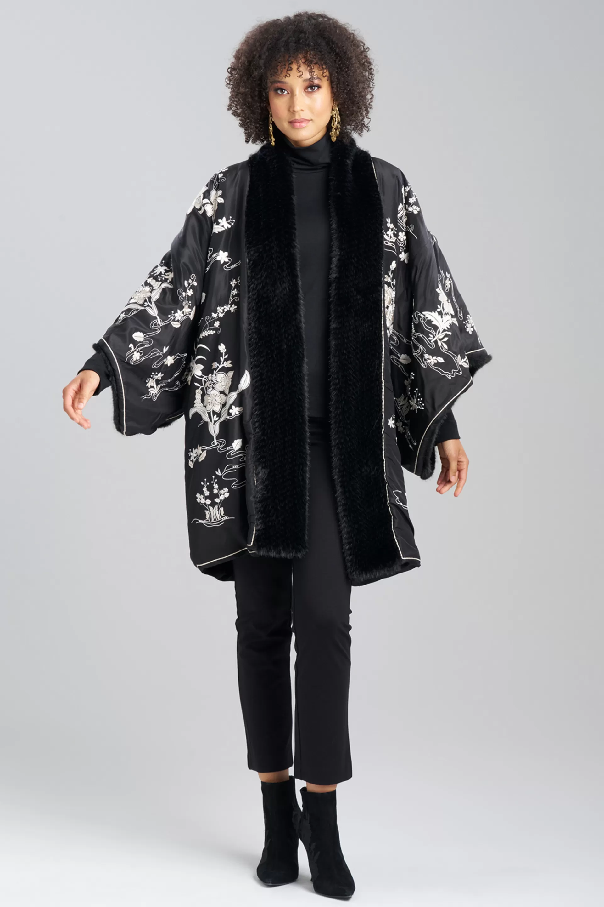 Natori Jackets & Outerwear | Couture Coats<Couture Silk Taffeta Embroidered Reversible Coat Black