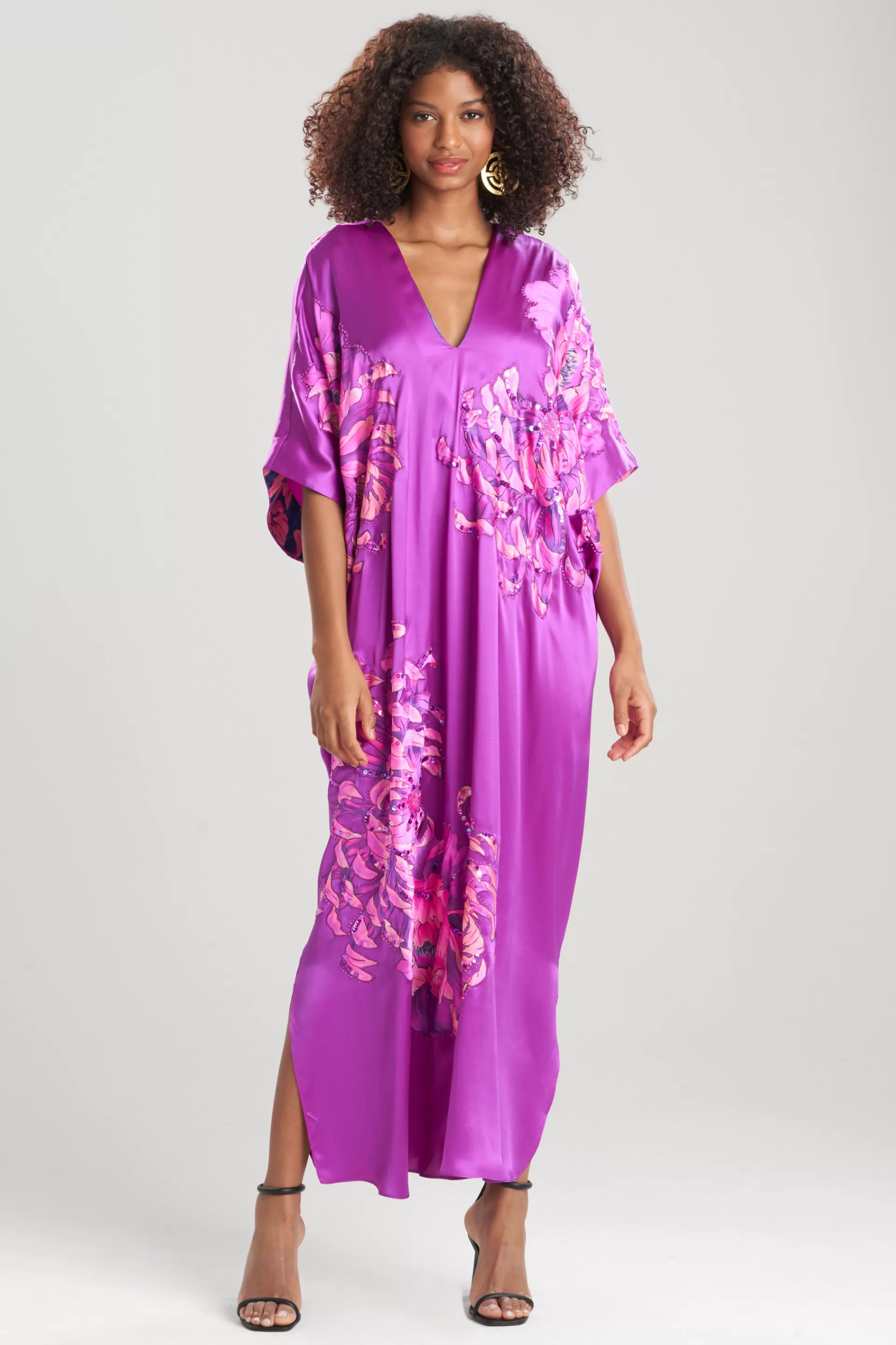 Natori Couture Caftans<Couture Sumida Embroidered Cocoon Silk Caftan Orchid Pink