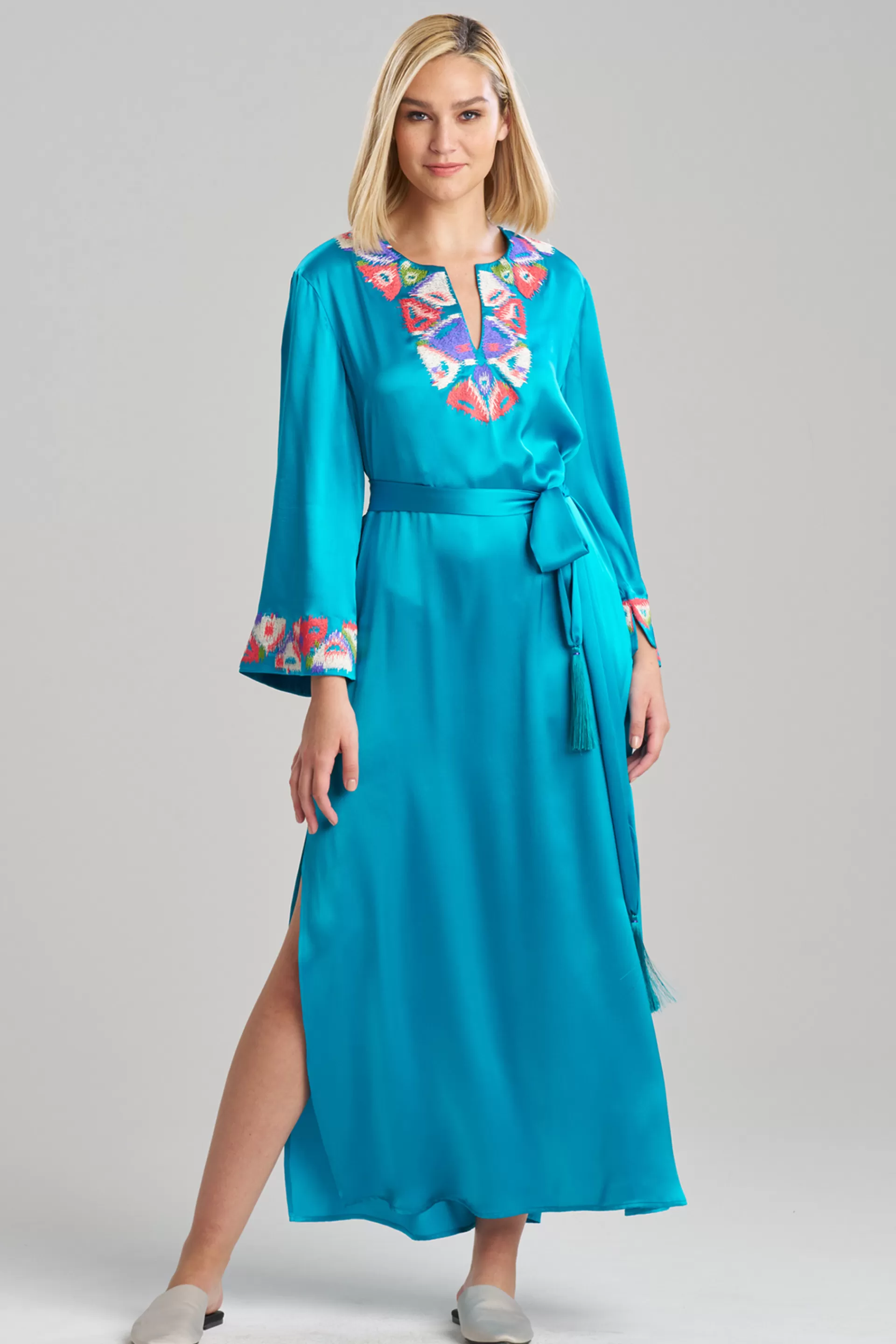 Natori Couture Caftans<Couture Toulouse Embroidered Silk Caftan Mediterranean Blue