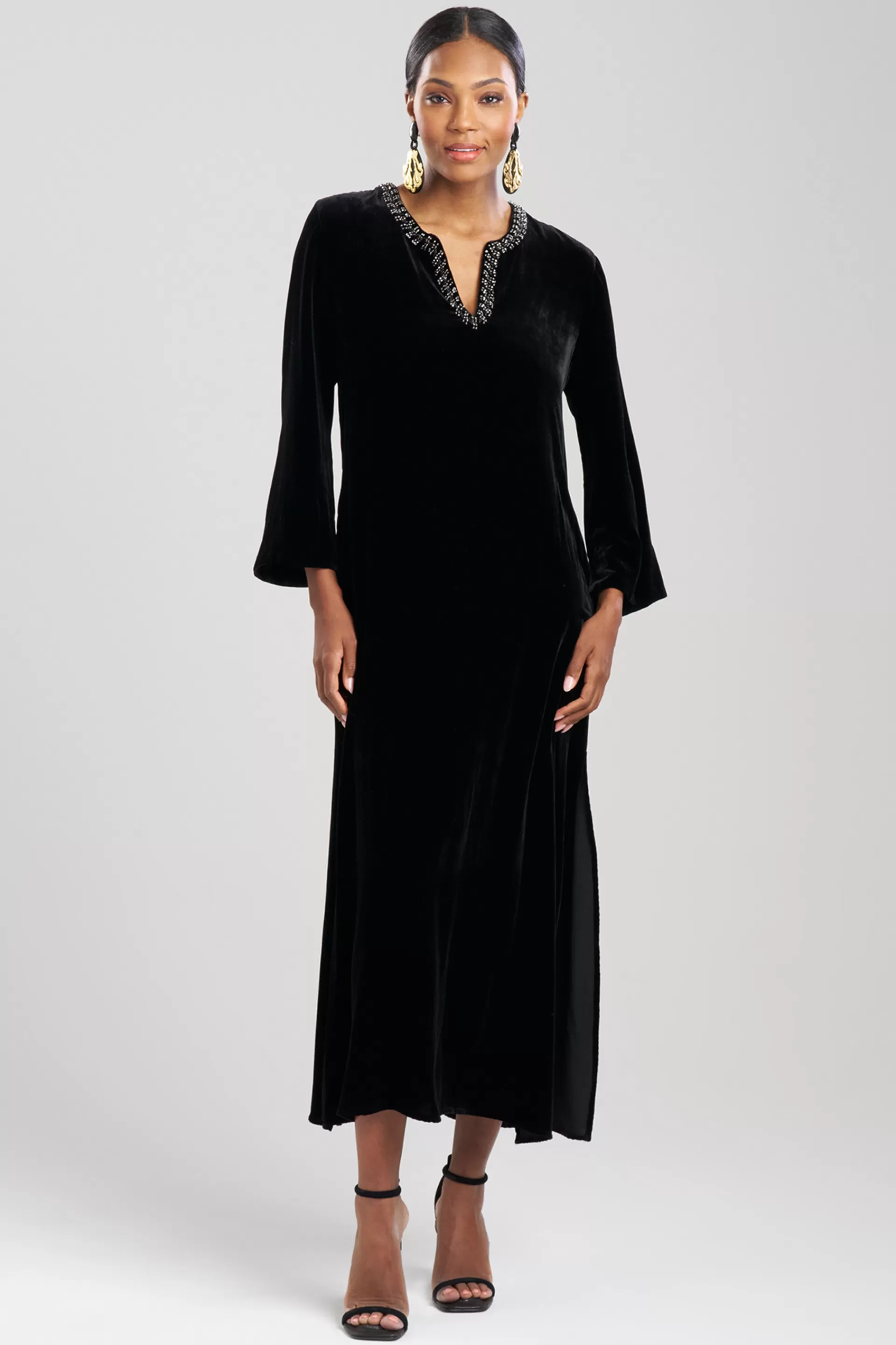 Natori Couture Caftans<Couture Velvet Beaded Silk Caftan Black