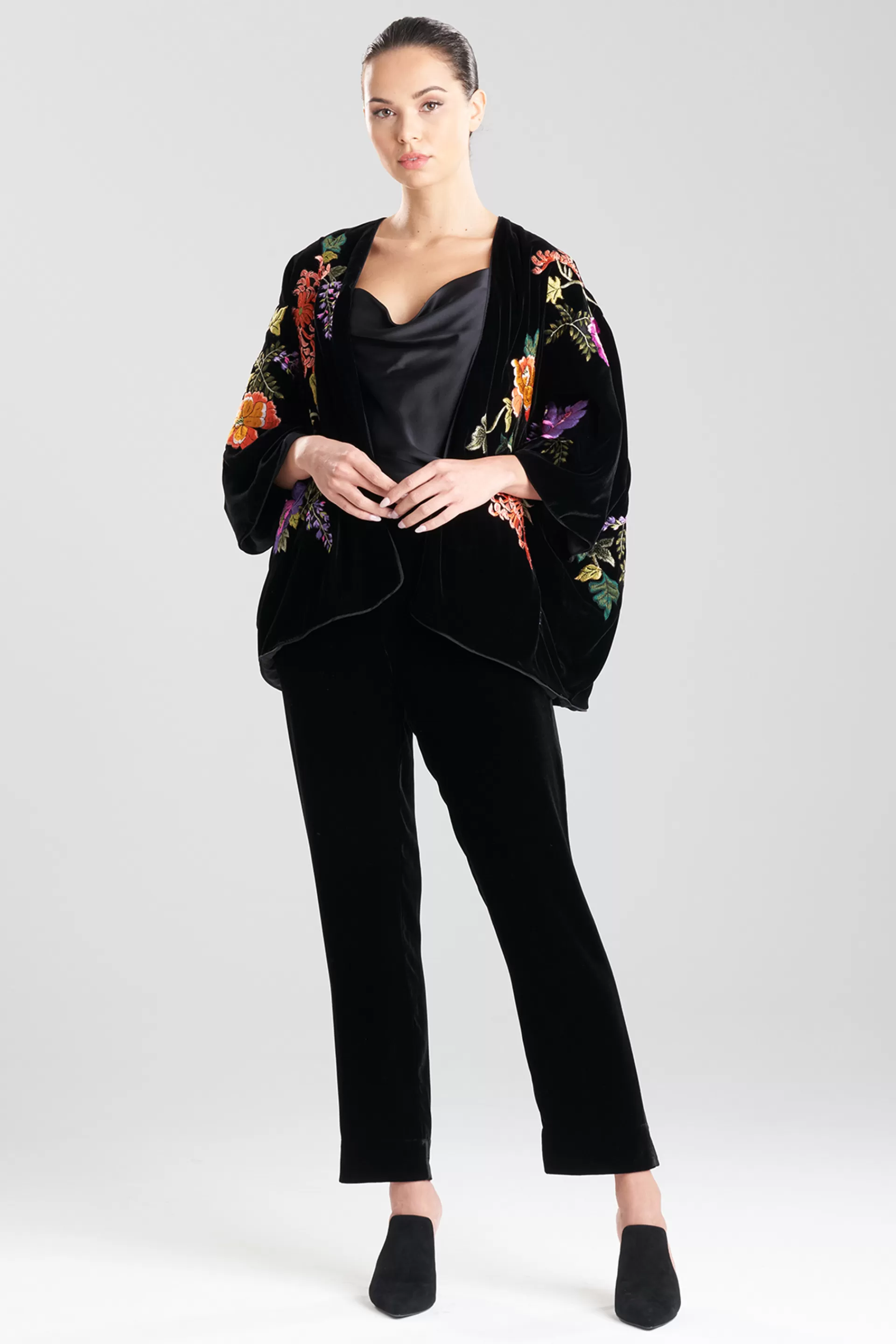 Natori Jackets & Outerwear | Couture Tops<Couture Velvet Cocoon Embroidered Topper Black